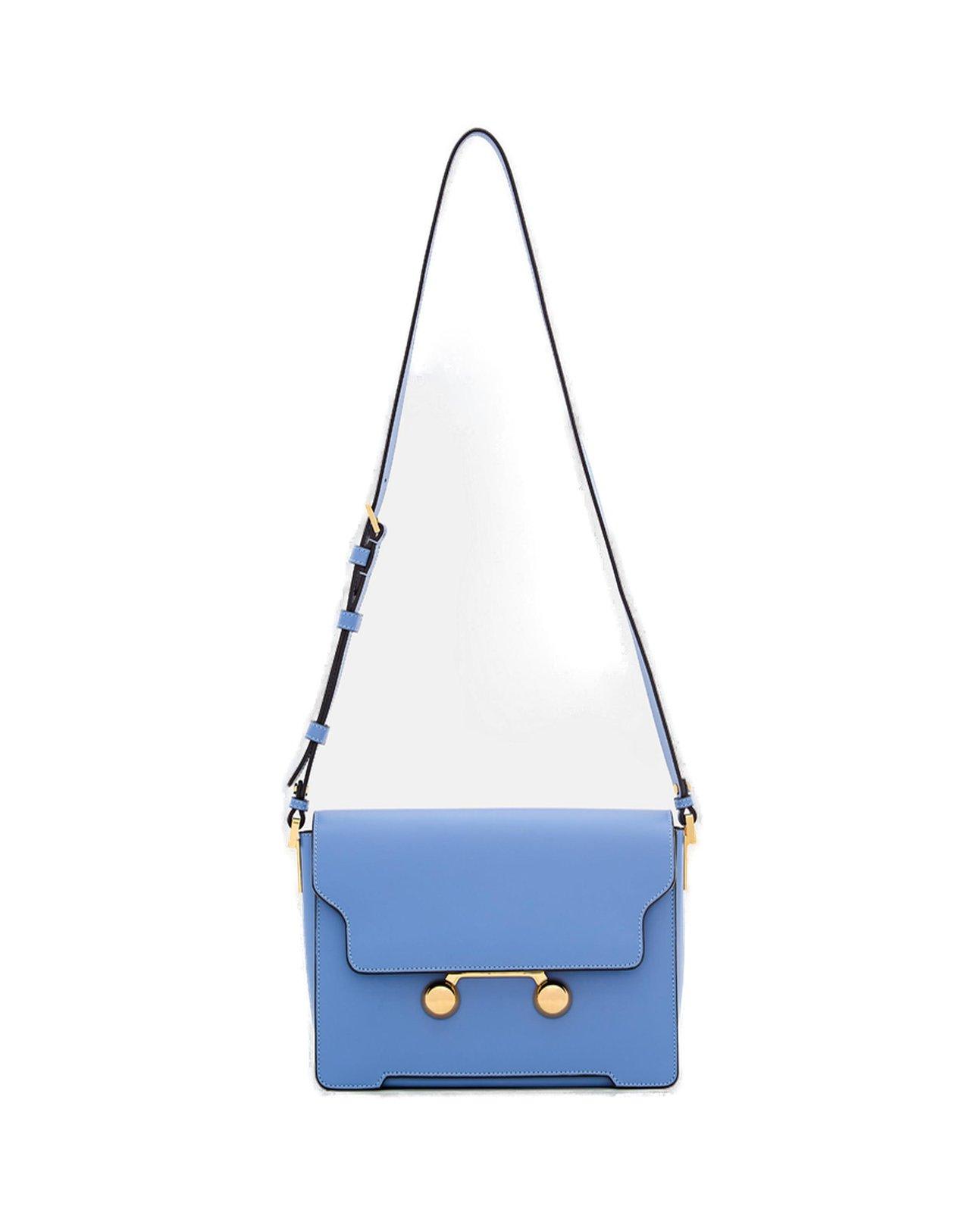 Shop Marni Trunkaroo Foldover Top Medium Shoulder Bag  In Light Blue