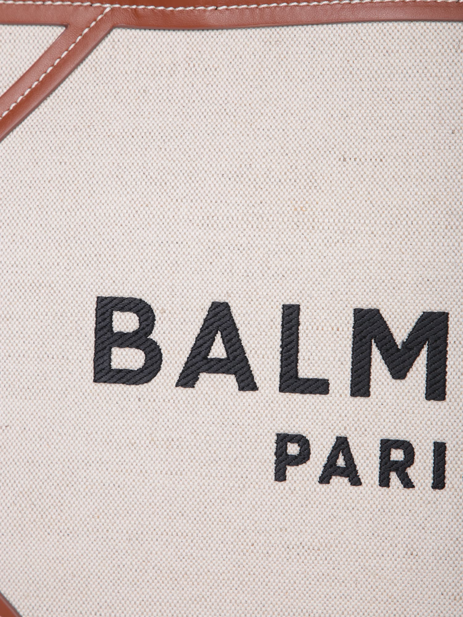 Shop Balmain B-army Medium Shopper Canvas Bag With Natural Brown Logo In Beige