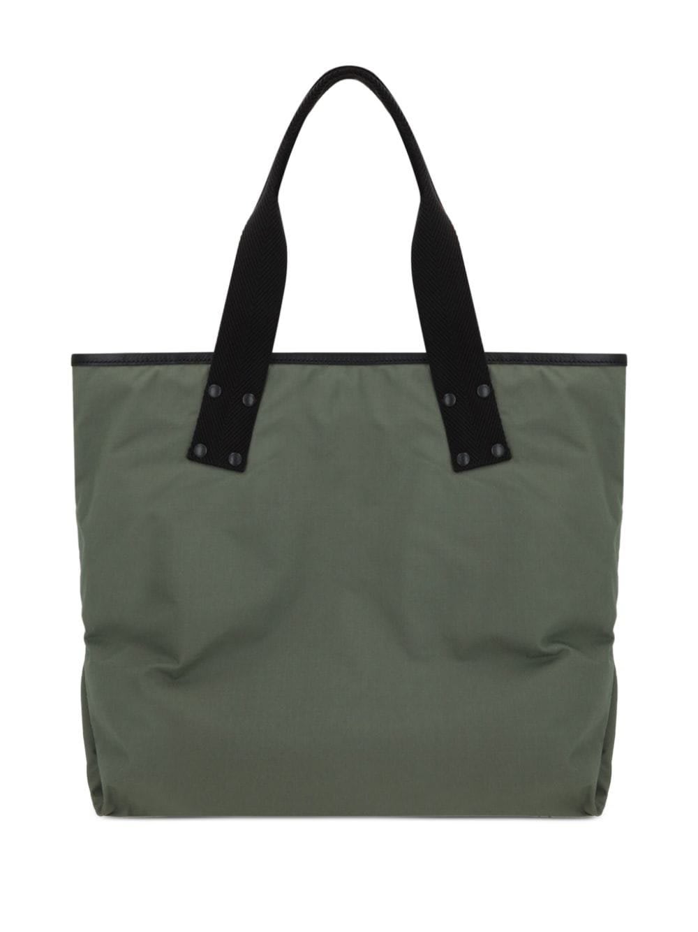 Shop Sacai Patch Detailed Tote Bag In Black Khaki