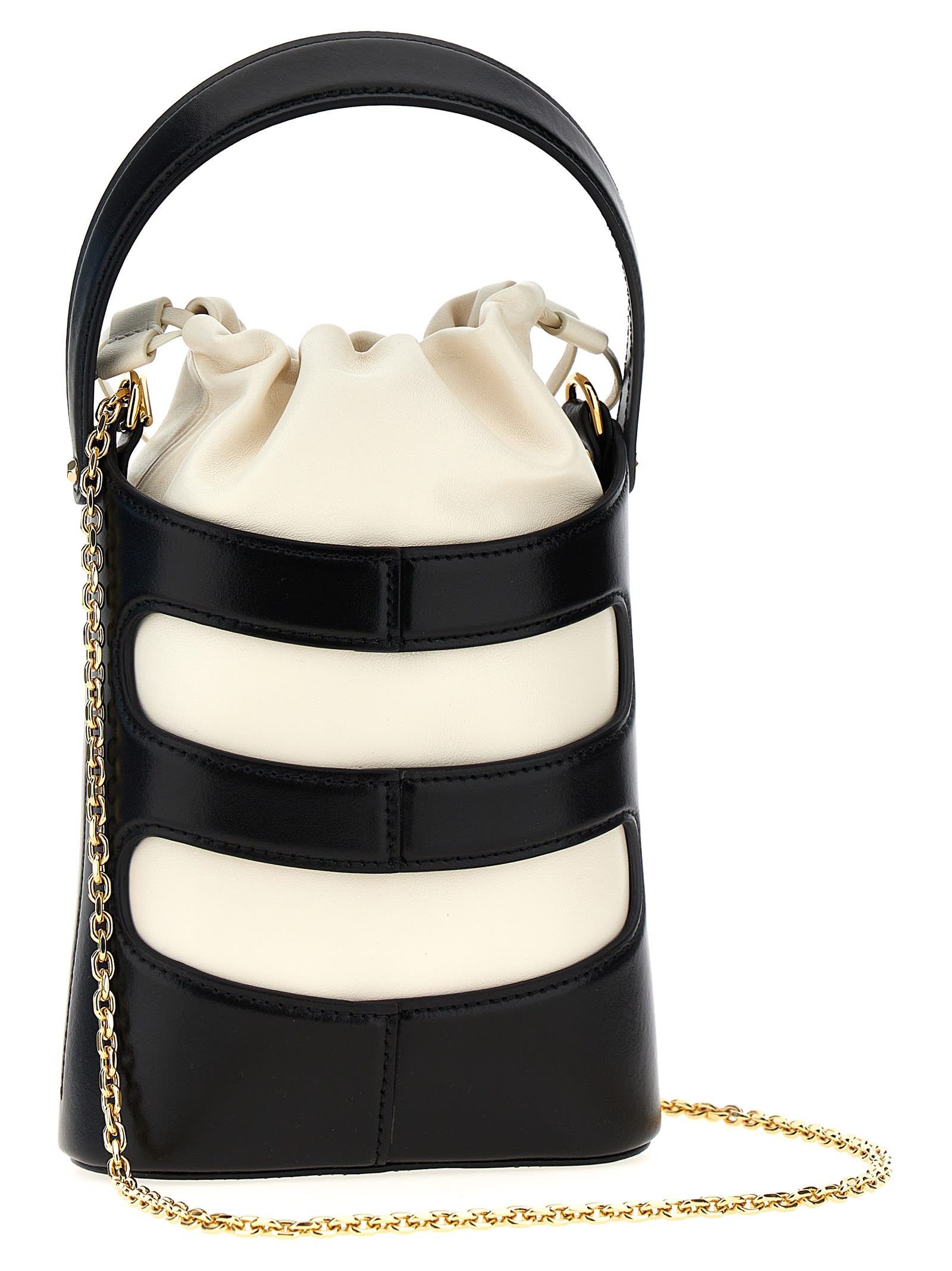 Shop Alexander Mcqueen The Rise Mini Bucket Bag In White/black