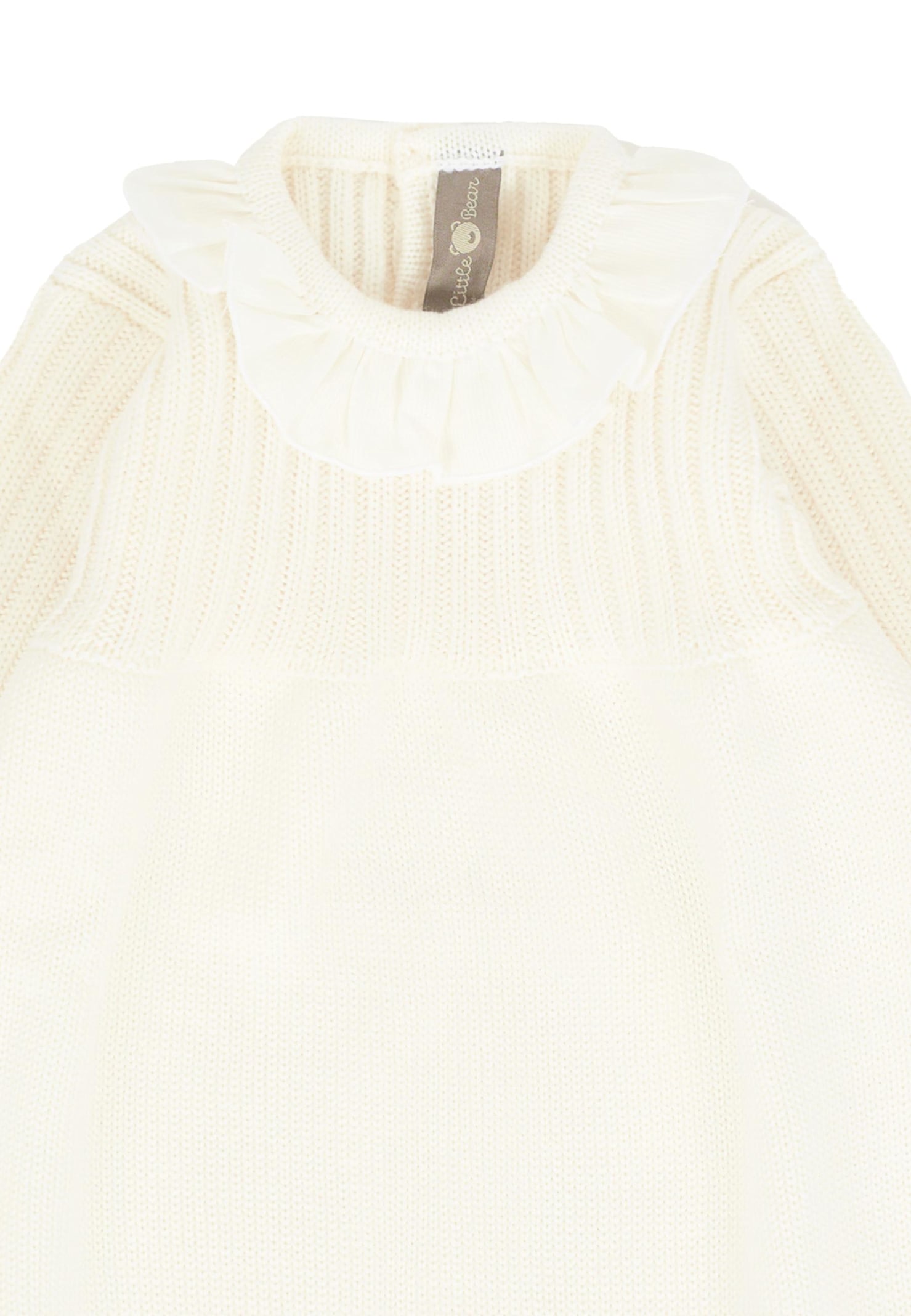 Little Bear Ivory Dress For Baby Girl In Neutral