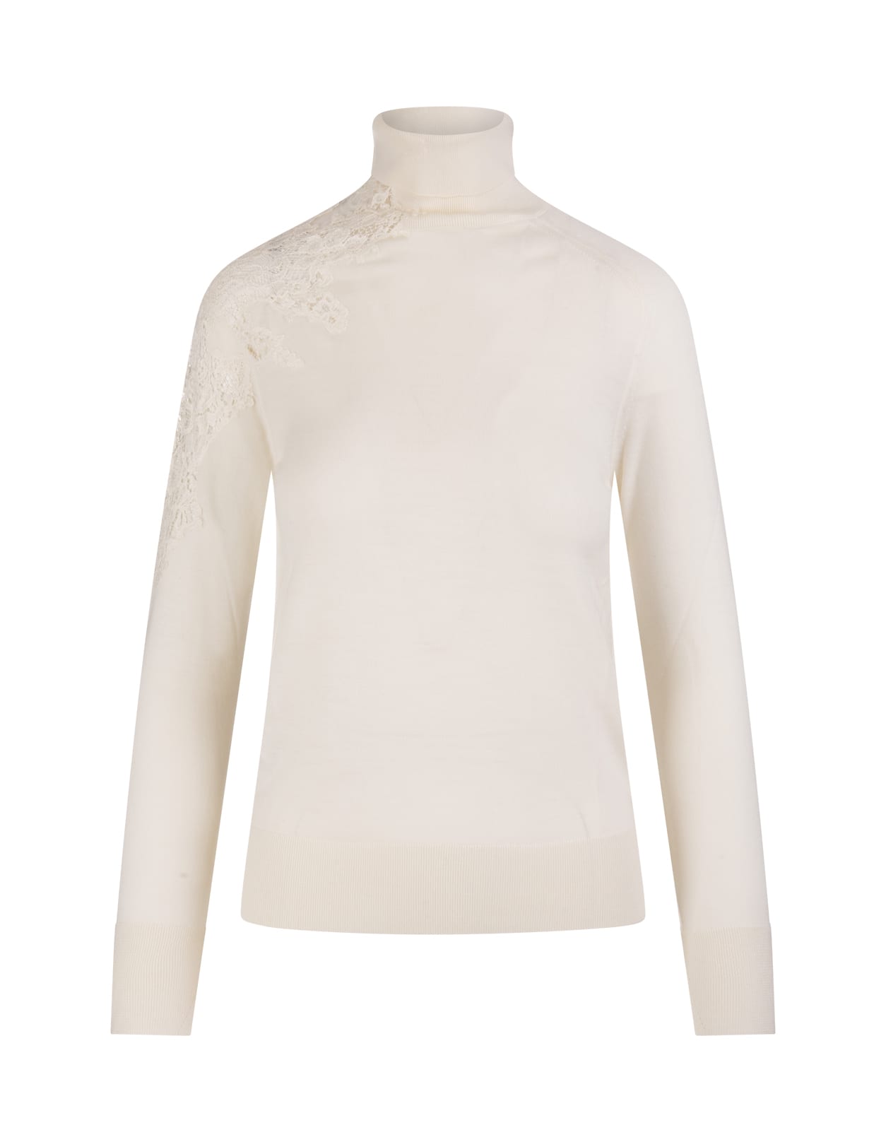 Ermanno Scervino White Wool Turtleneck With Lace