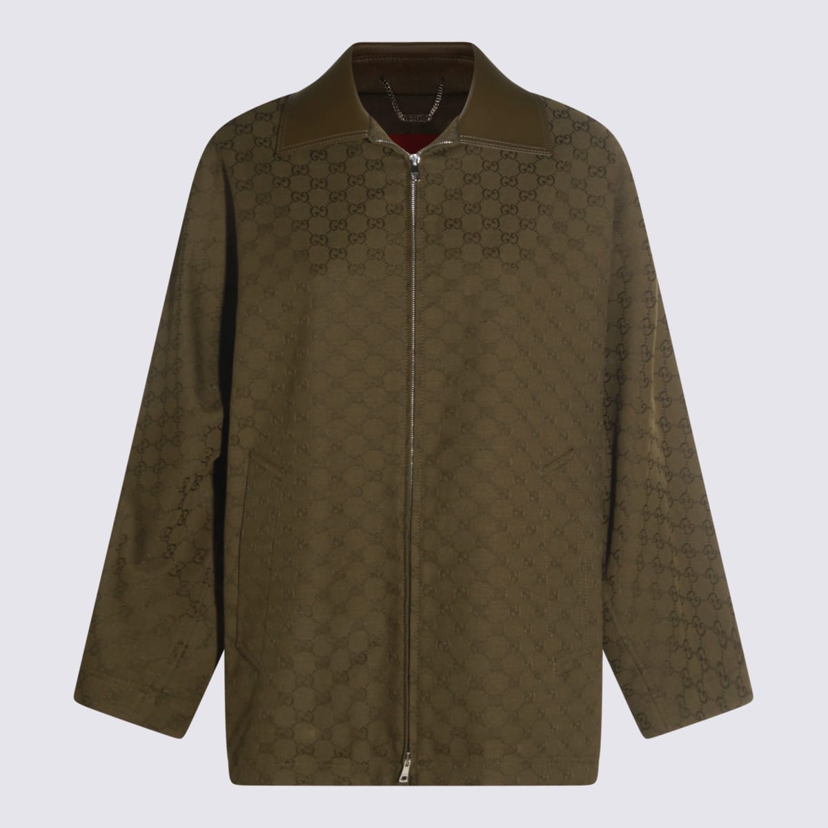 Dark Green Cotton Casual Jacket