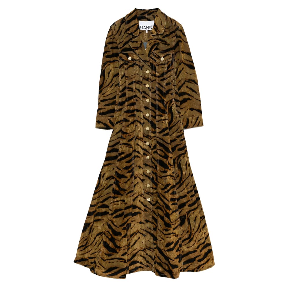 Ganni Animal Print Dress Chest Pockets In Multi