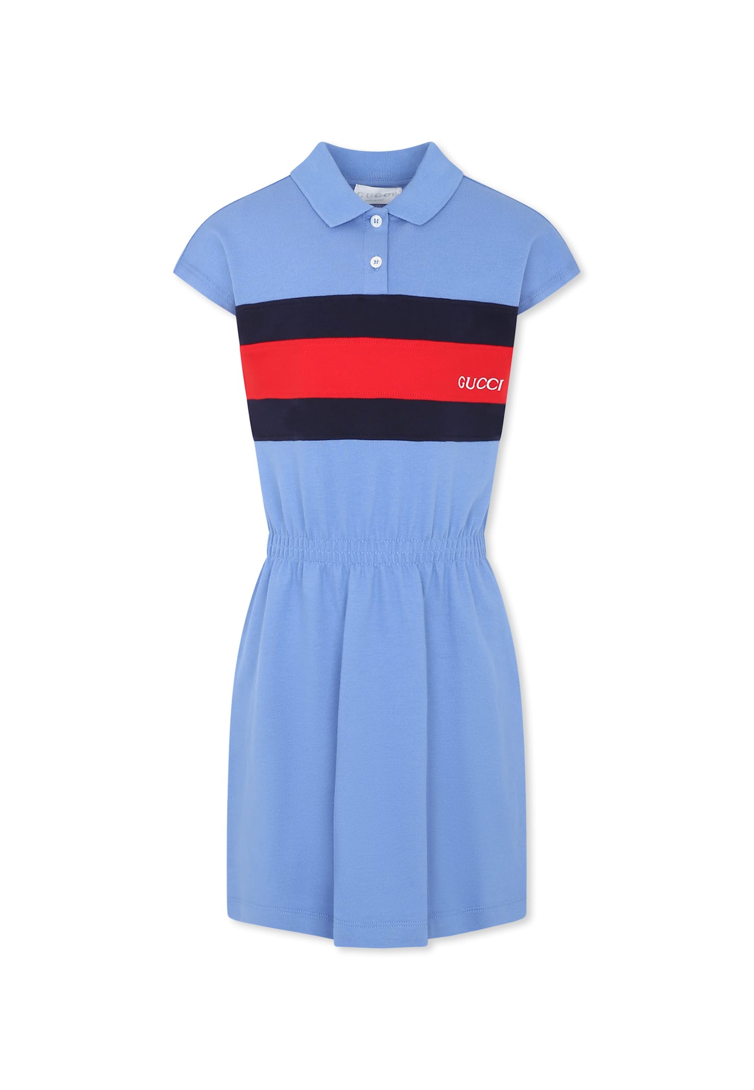 Gucci Cotton Dress With Web In Light Blue