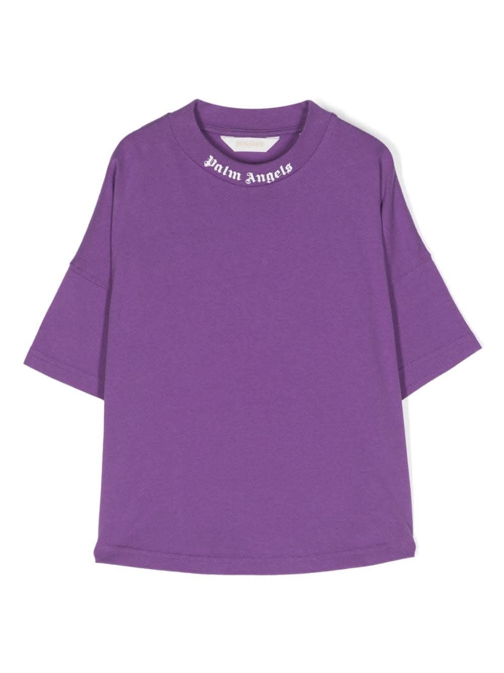 Shop Palm Angels Purple T-shirt With Classic Logo