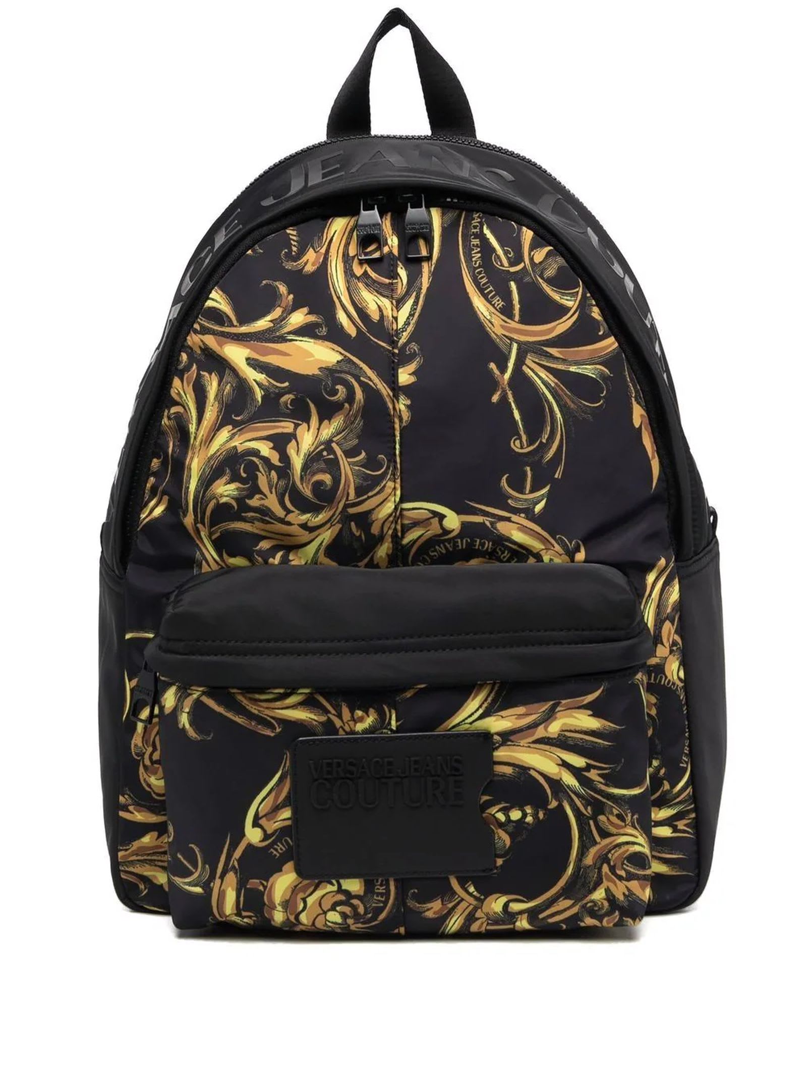 Versace Jeans Couture Black Baroque Print Backpack