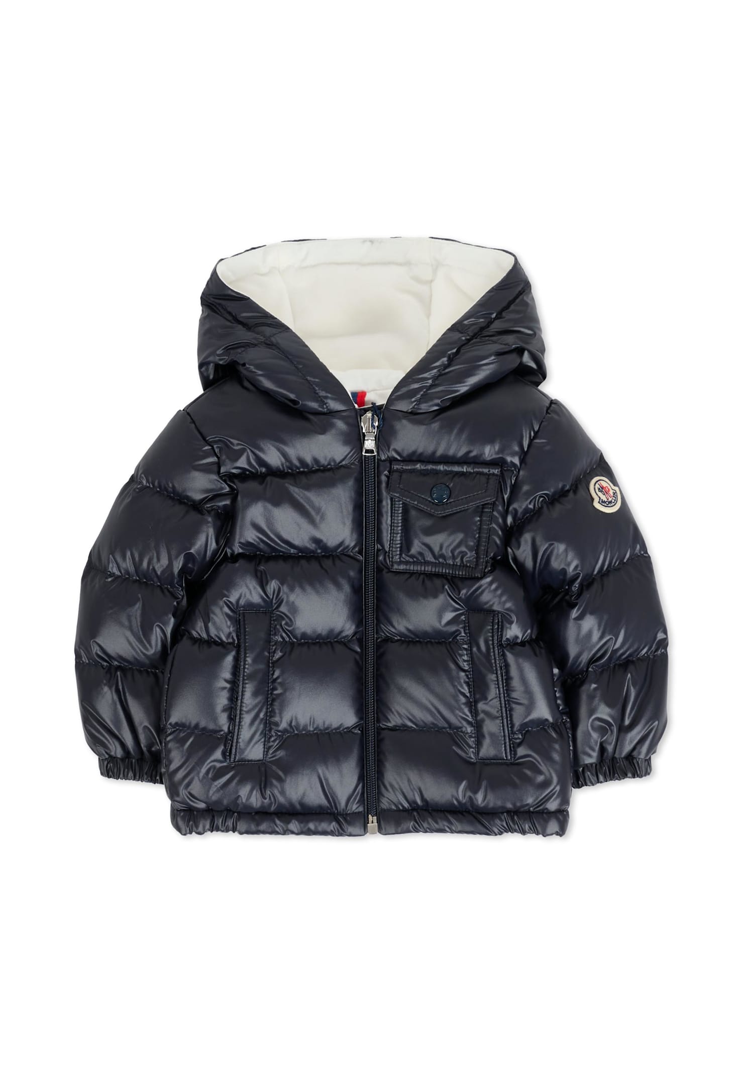 Moncler Blue Mesles Down Jacket For Babykids With Logo