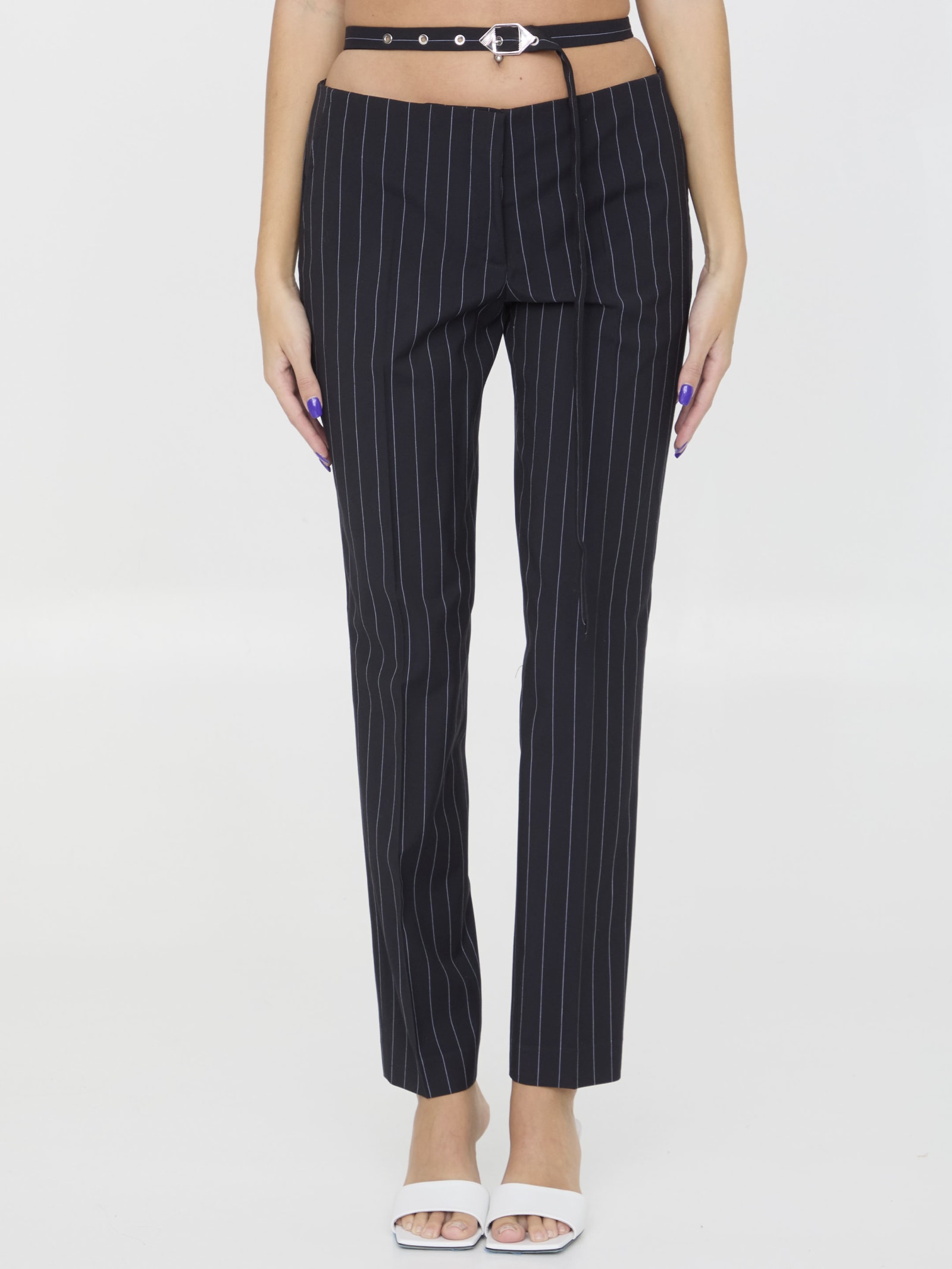 Shop Attico Pinstriped Pants In Blue