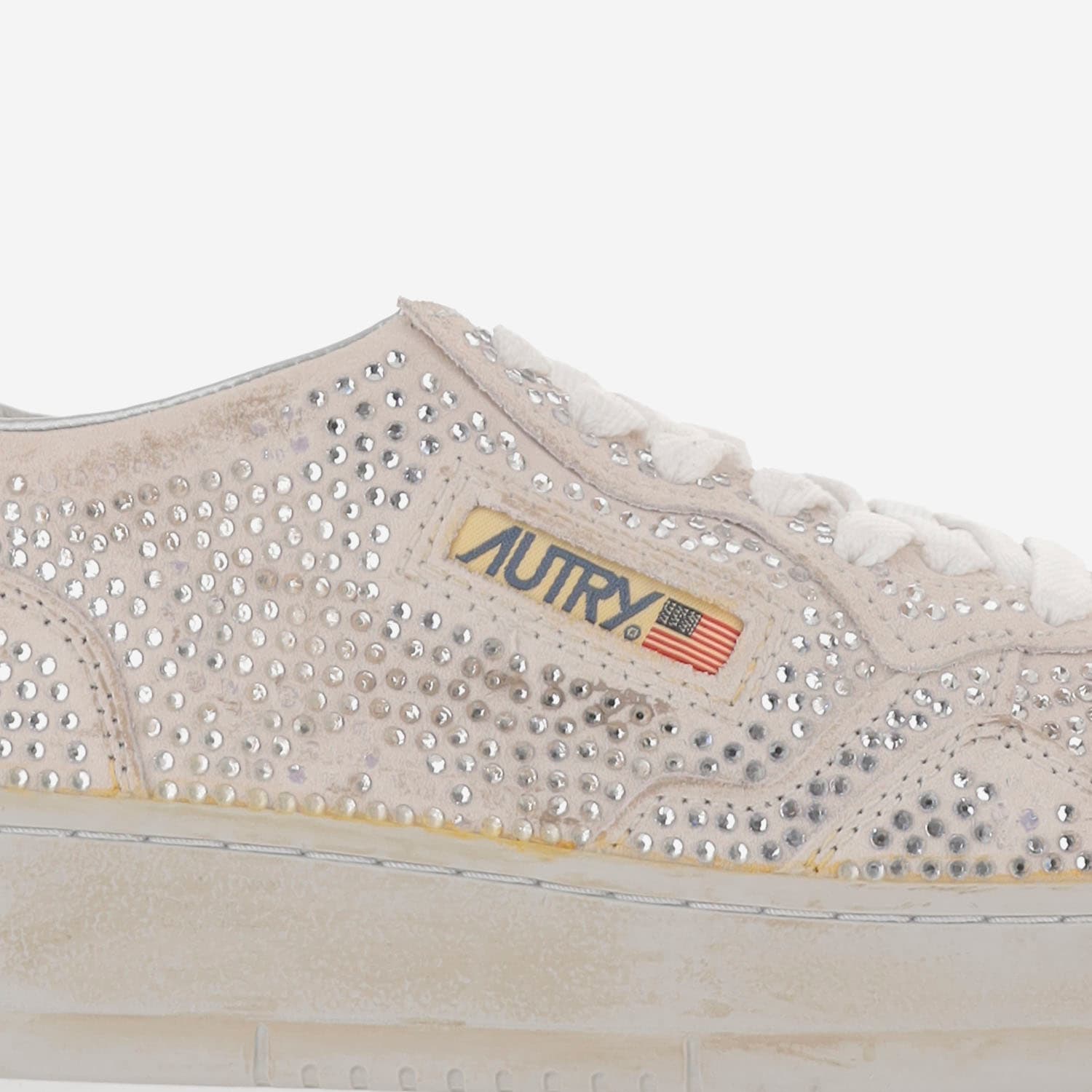 Autry Medalist Low Suede Sneakers With Rhinestones In Neutral