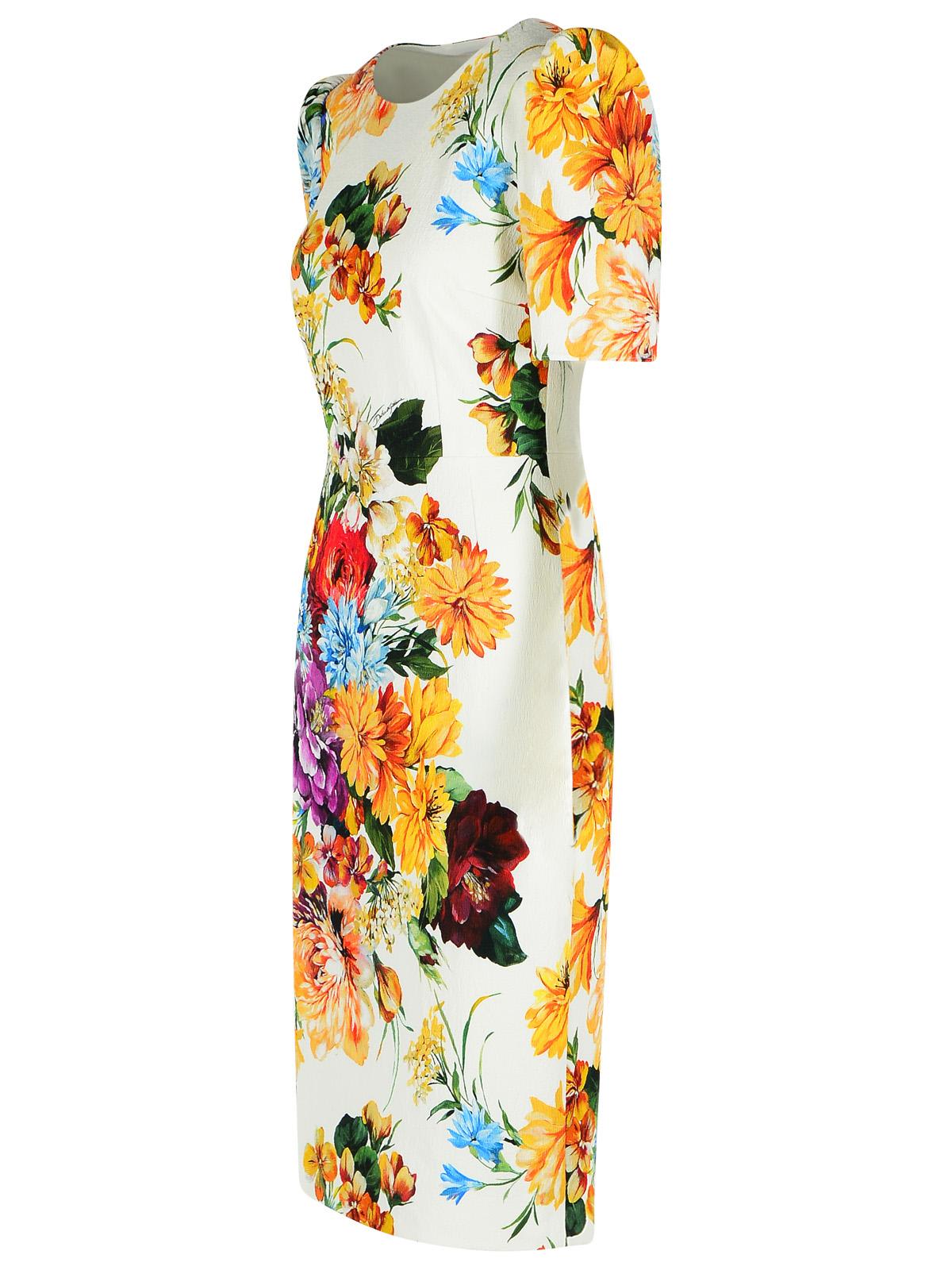 Dolce & Gabbana Midi Dress In Cretonne With A Bouquet Print In Multi