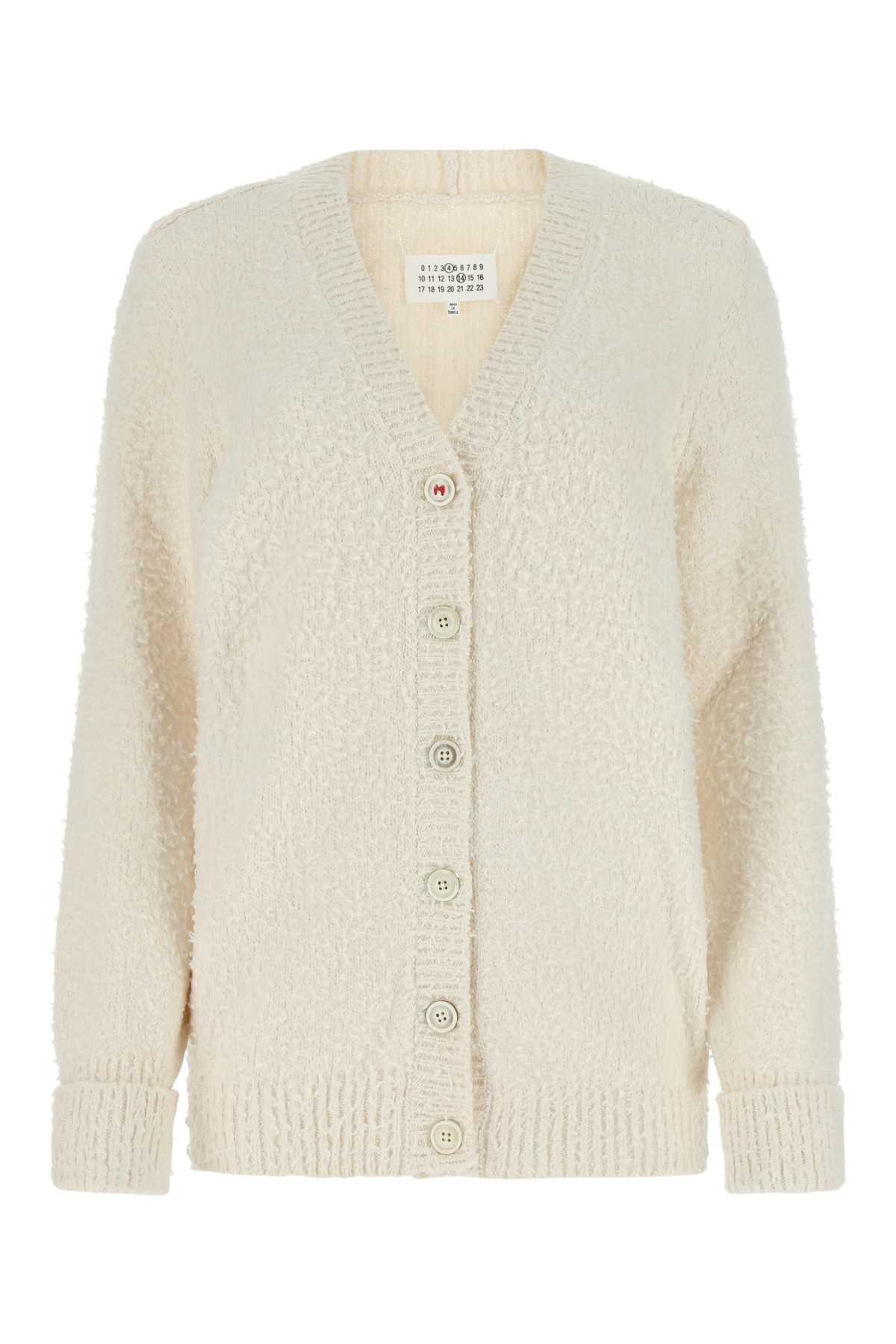 Shop Maison Margiela Ivory Cotton Blend Oversize Cardigan In 101