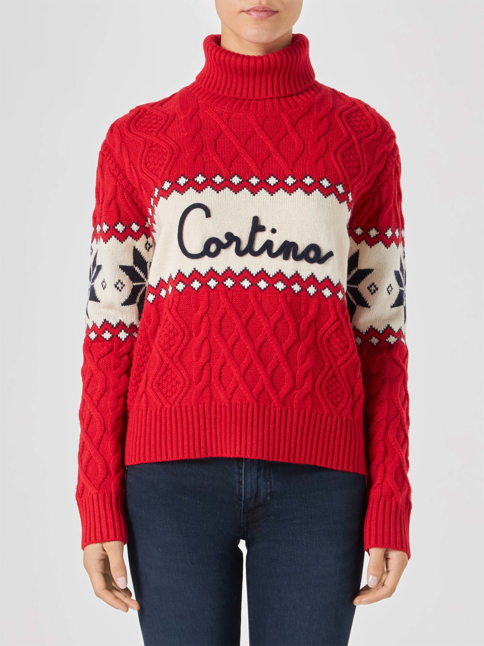 Mc2 Saint Barth Woman Half-turtleneck Sweater With Cortina Letterin In Red