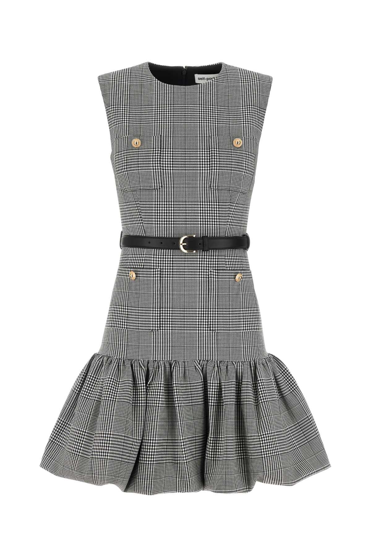 Emboidered Stretch Glencheck Mini Dress