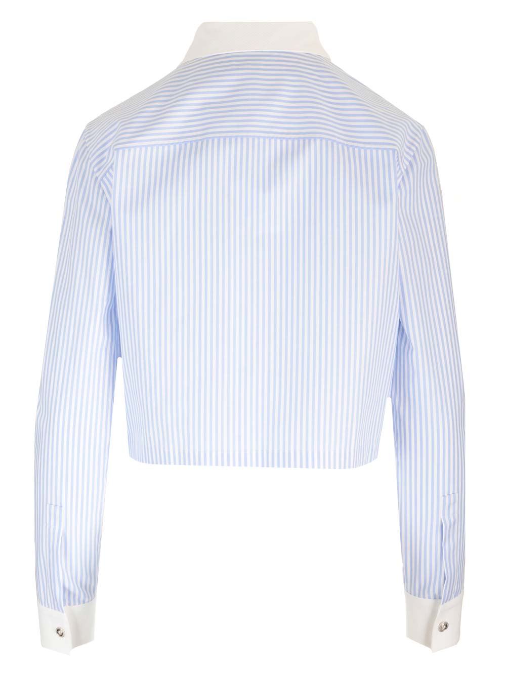 Shop Versace Cropped Shirt In Blue/white