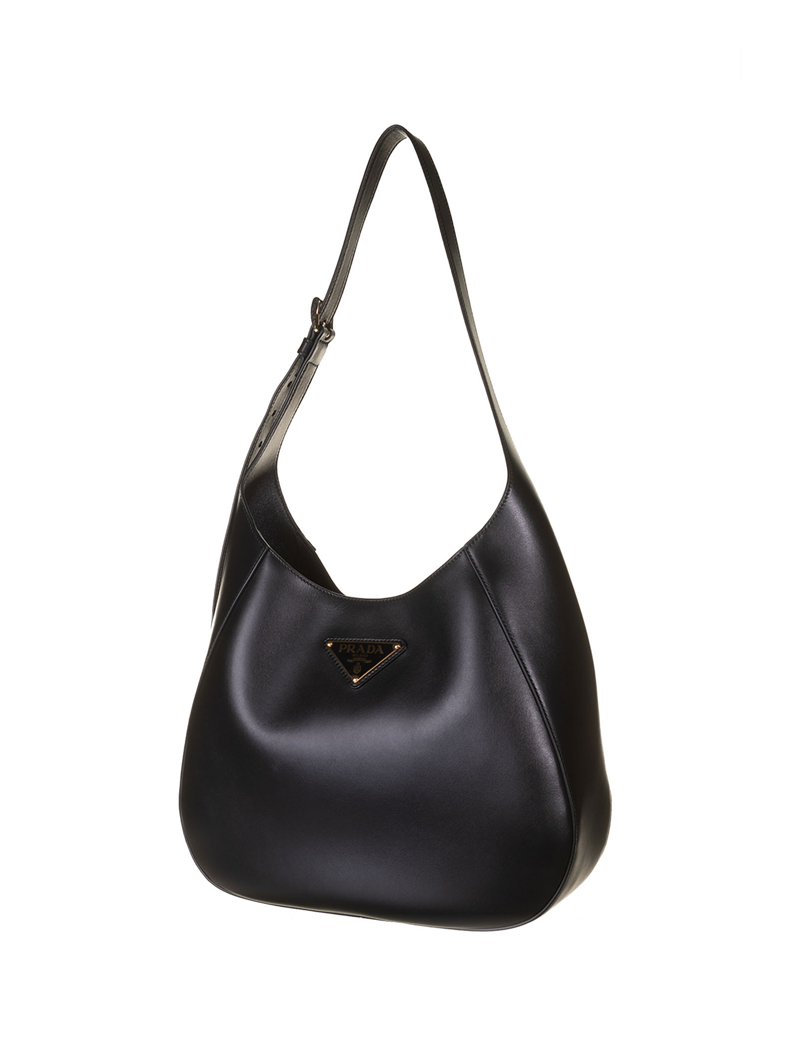 Prada Leather Shoulder Bag With Triangle Logo In Nero