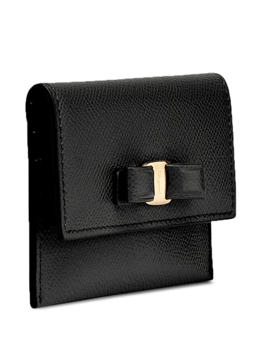 Ferragamo Black Leather Card Holder In Black