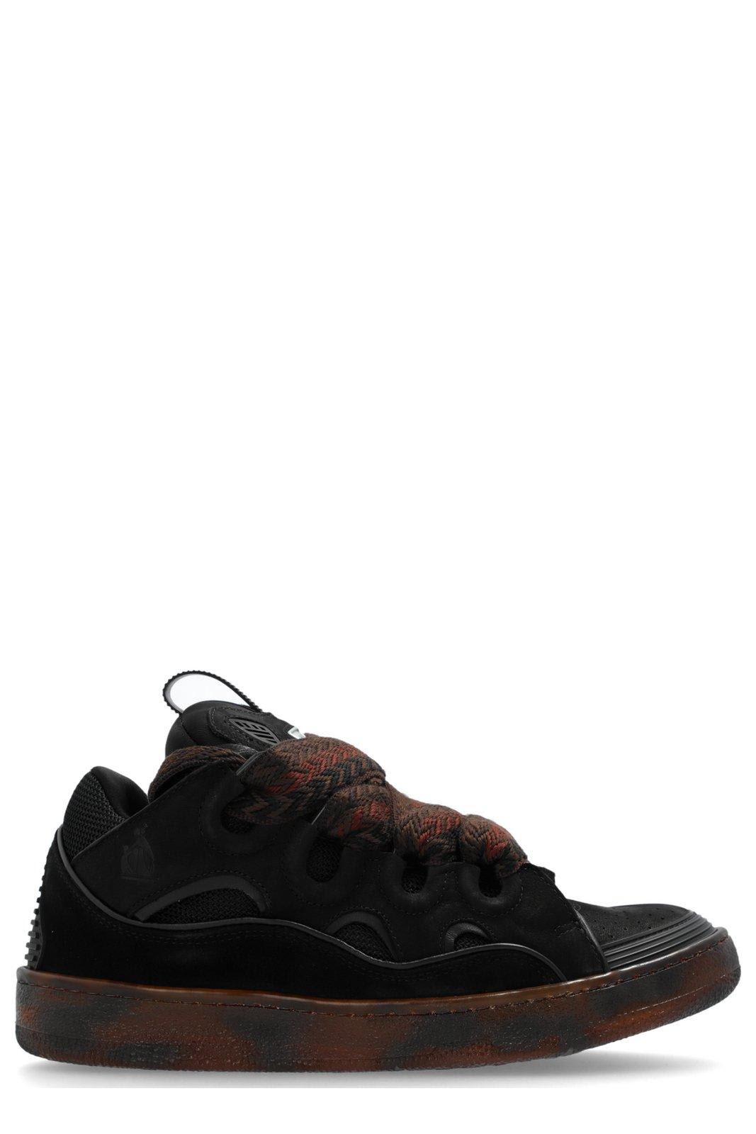 Shop Lanvin Curb Lace-up Sneakers In Dark Brown/brown