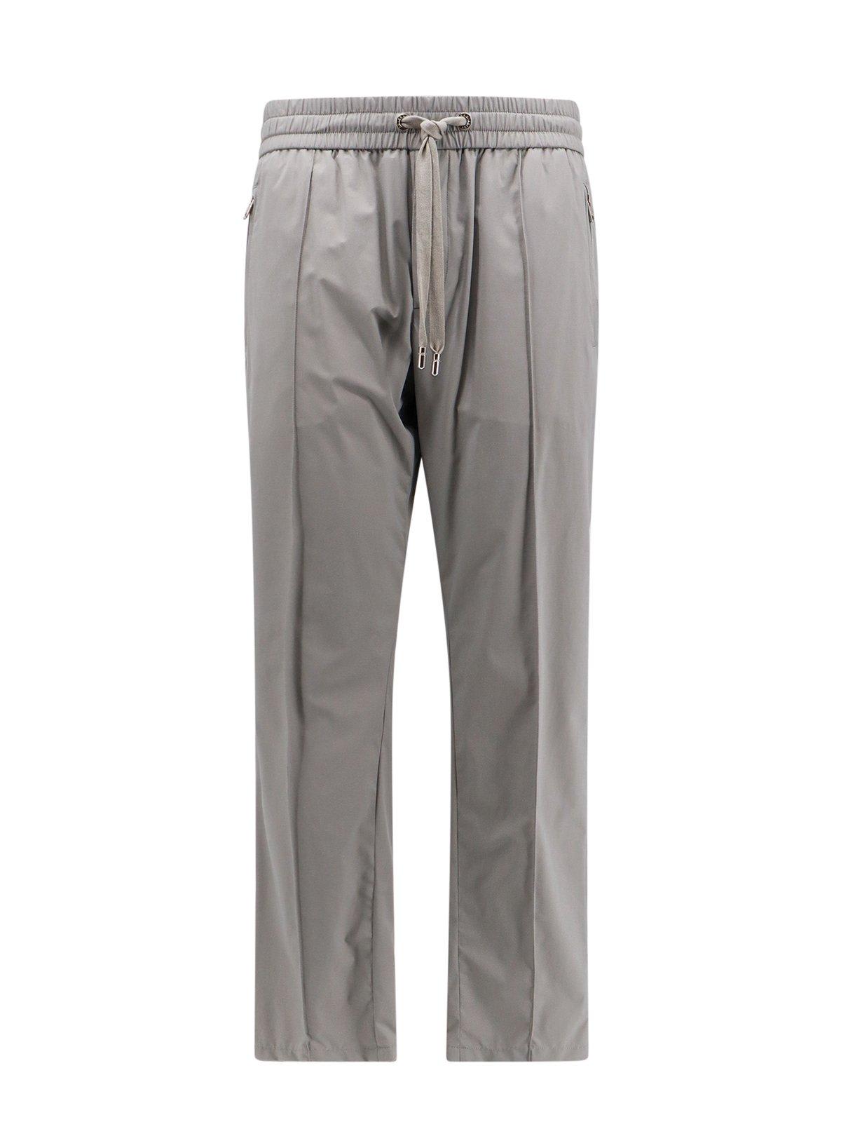 Shop Dolce & Gabbana Logo Plaque Drawstring Trousers In Light Grey