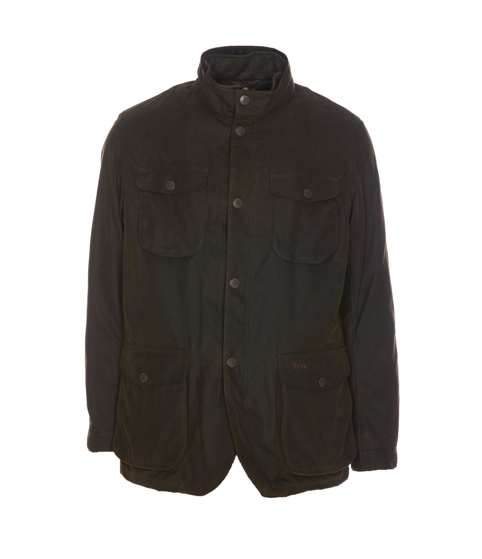 Barbour Waxed Jacket With Elbow Patches And High Neck In Green
