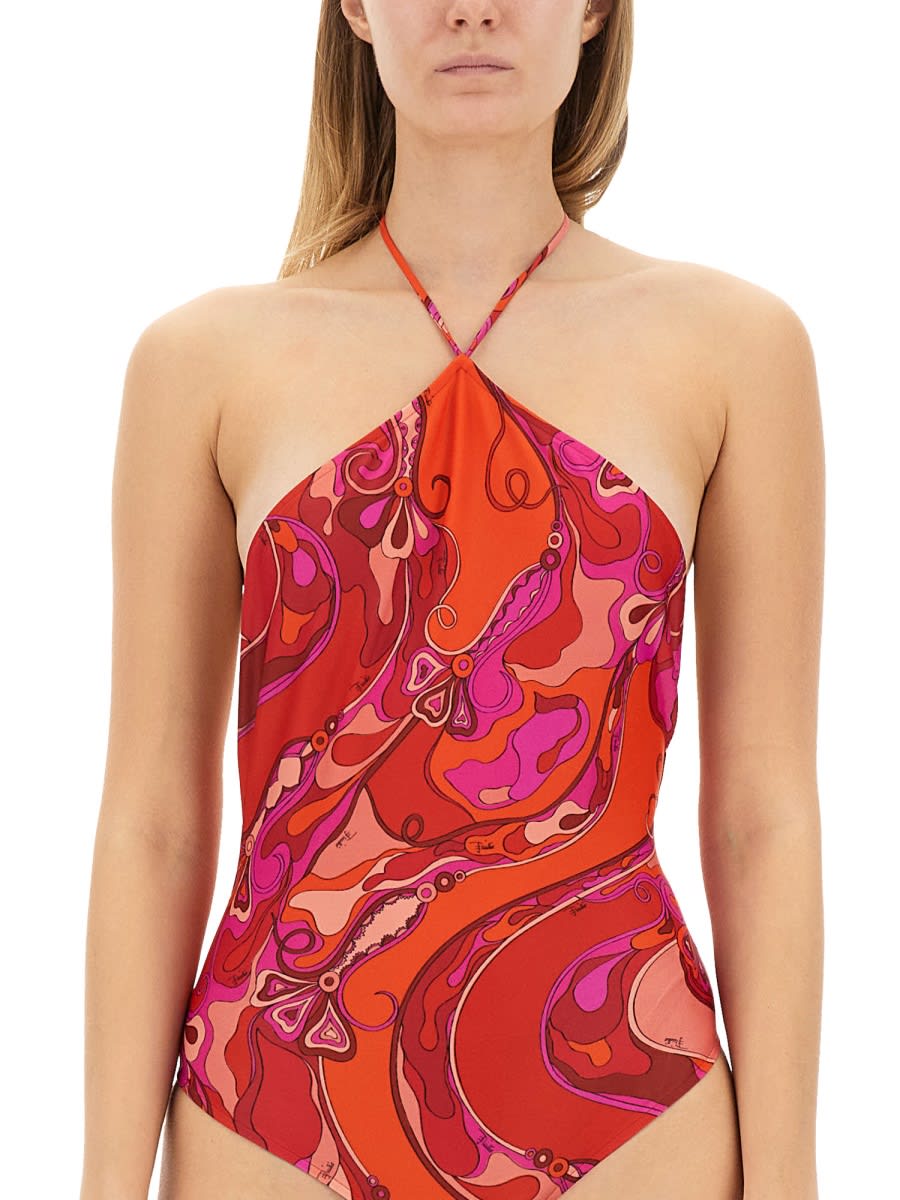 Shop Pucci Orchid Print One Piece Swimsuit In Multicolour