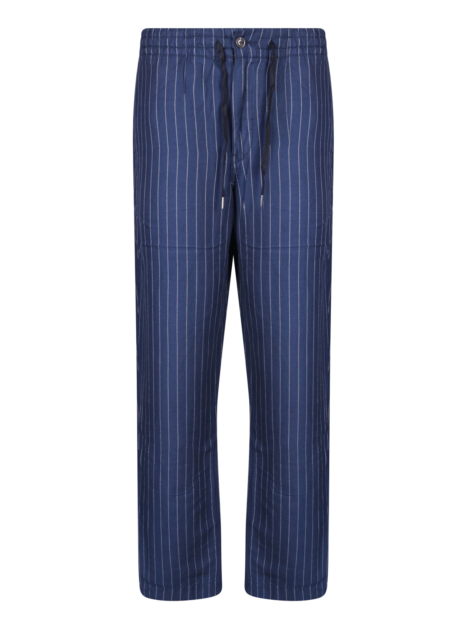 Shop Polo Ralph Lauren Prepster Striped White And Blue Twill Trousers In Beige