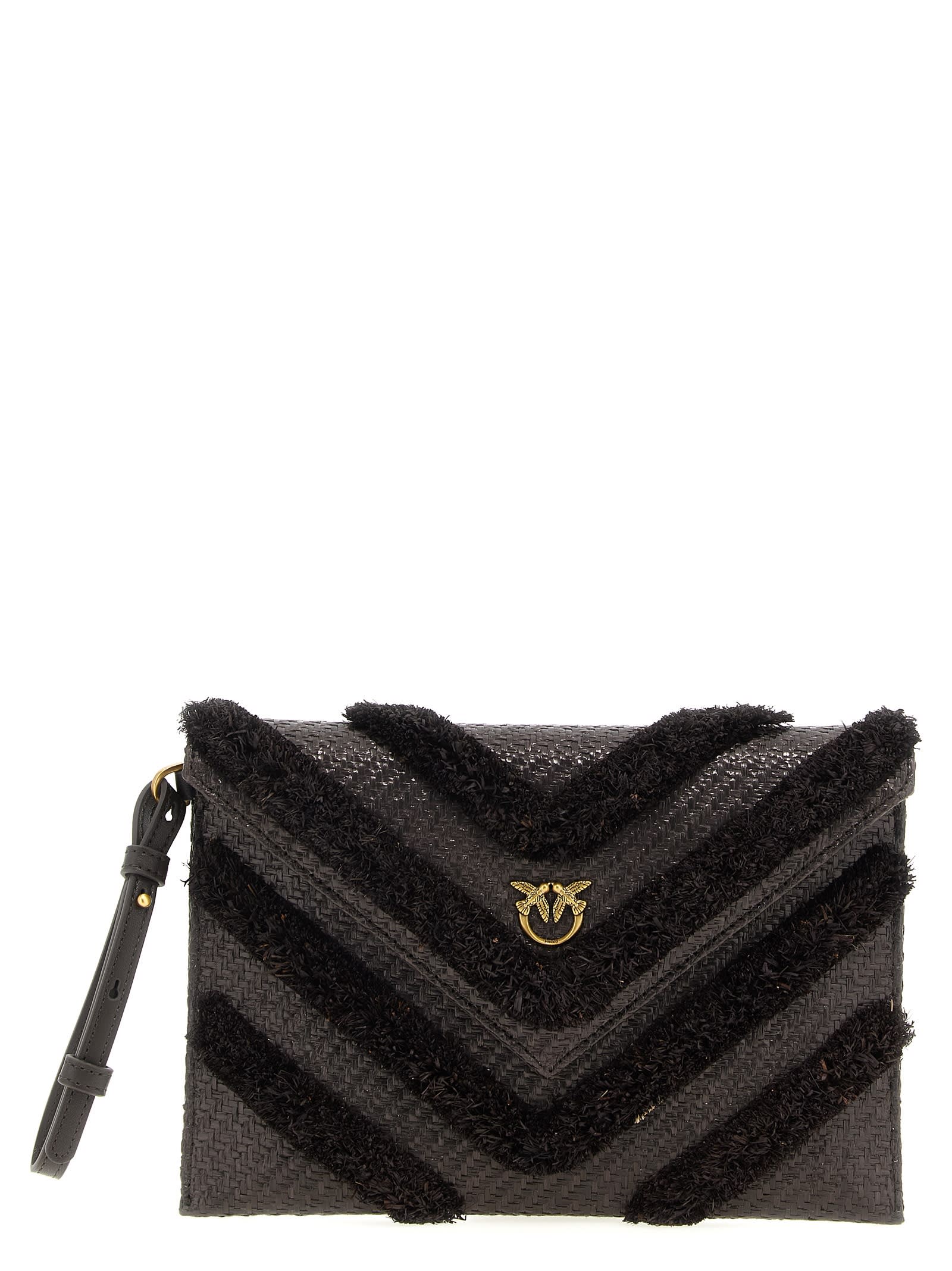 Pinko Raffia Flat Clutch Brown In Black