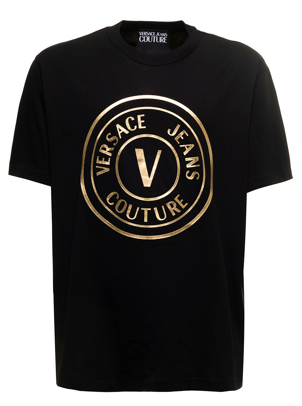 Versace Jeans Couture Mans Black Cotton T-shirt With Logo Print