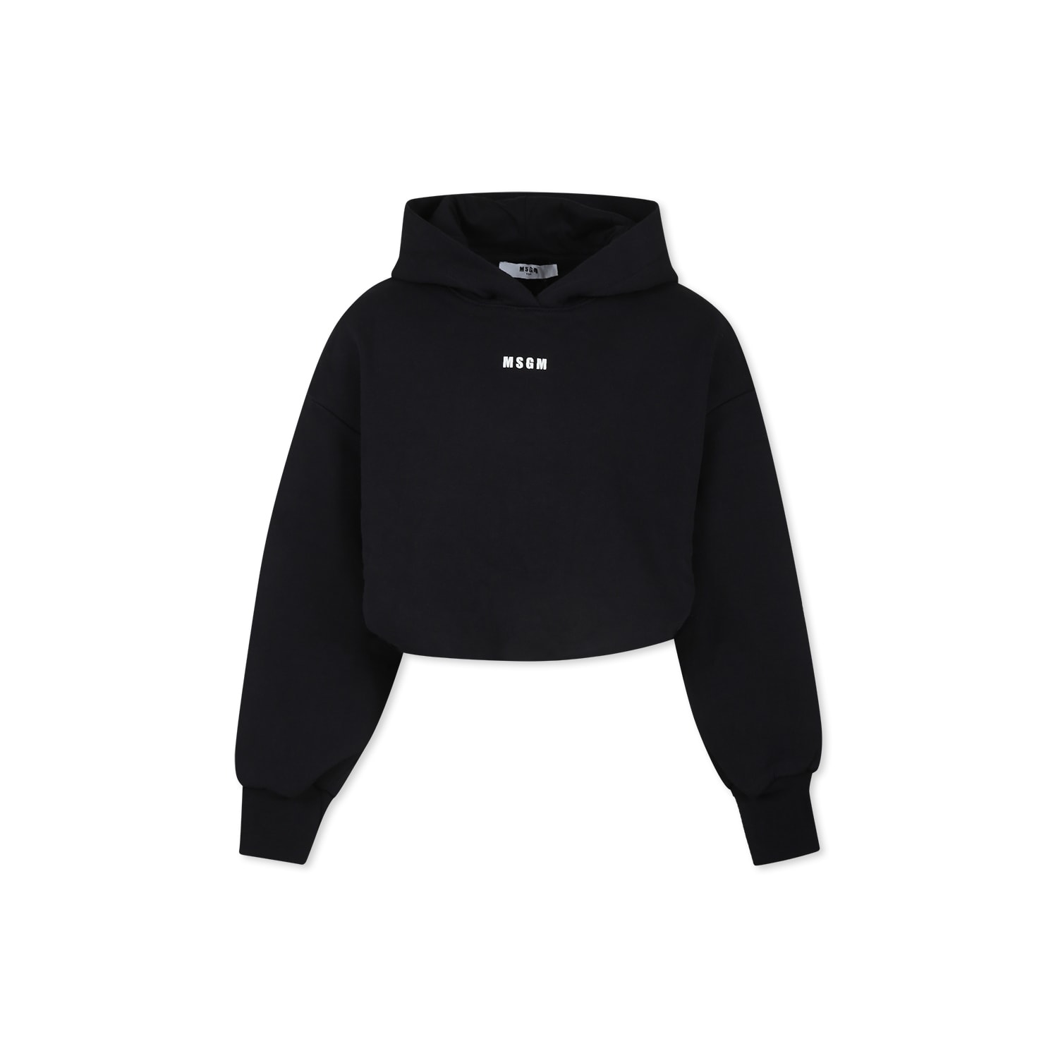 Msgm Black Crop Sweatshirt For Girl With Logo In Black