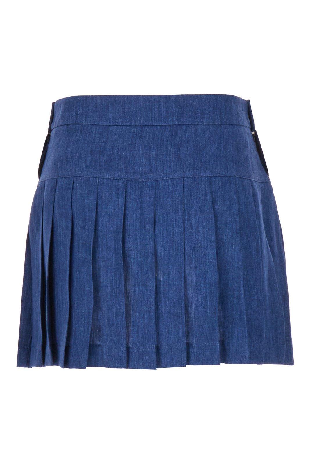 Shop Palm Angels Logo-embroidered Pleated Mini Skirt In Blue
