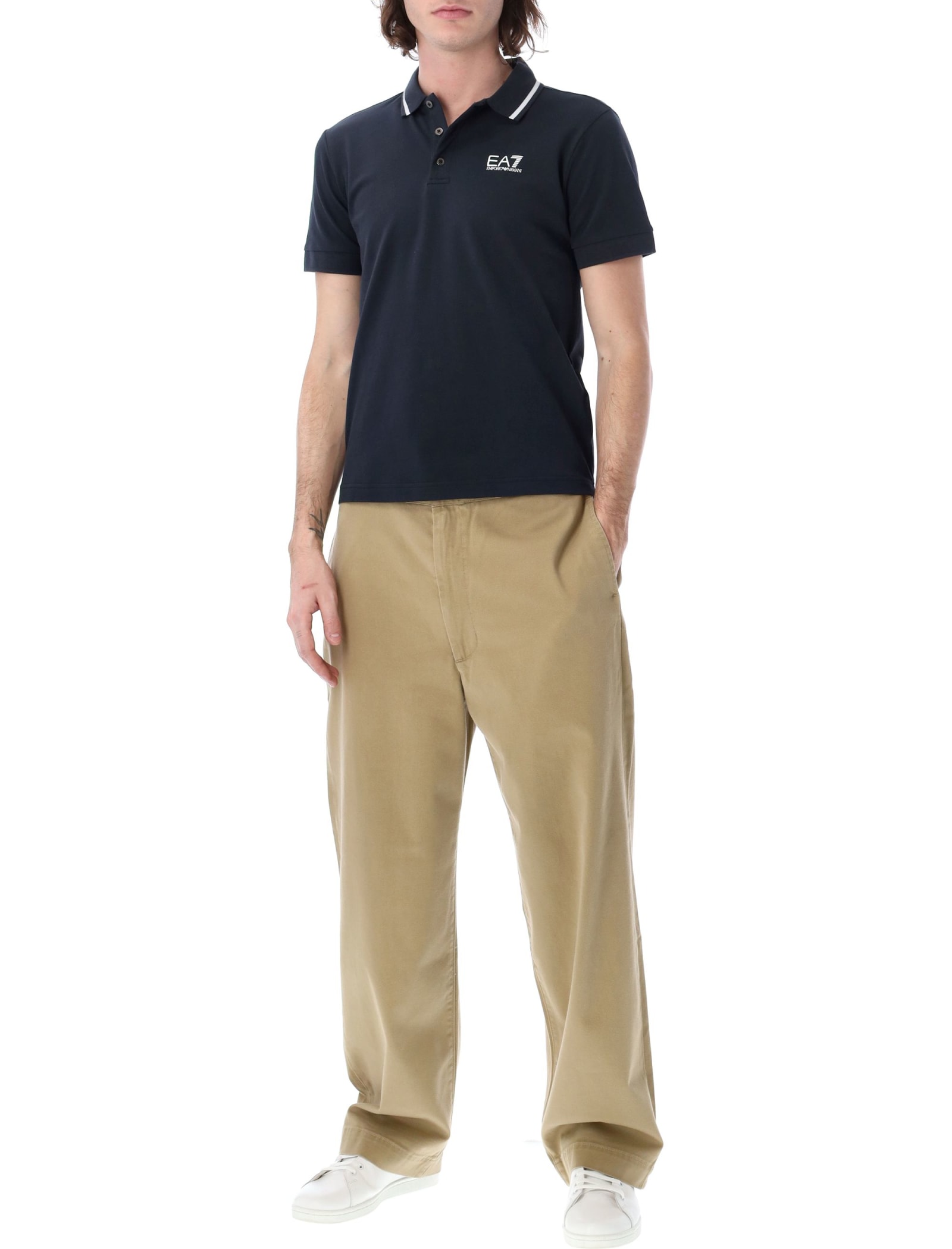 Ea7 Core Identity Stretch-cotton Polo Shirt In Navy