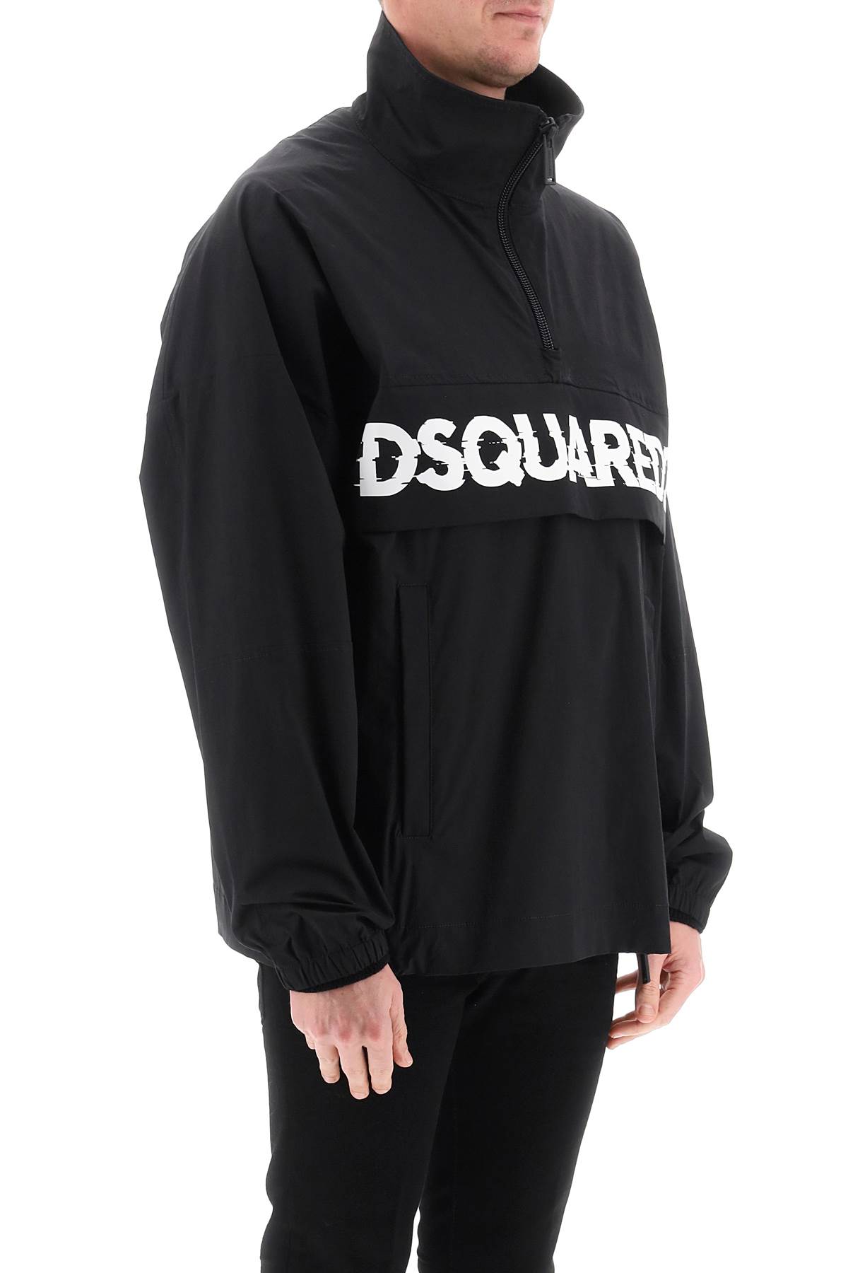 Dsquared2 Logo-print Poplin Half-zip Jacket In Black (black)