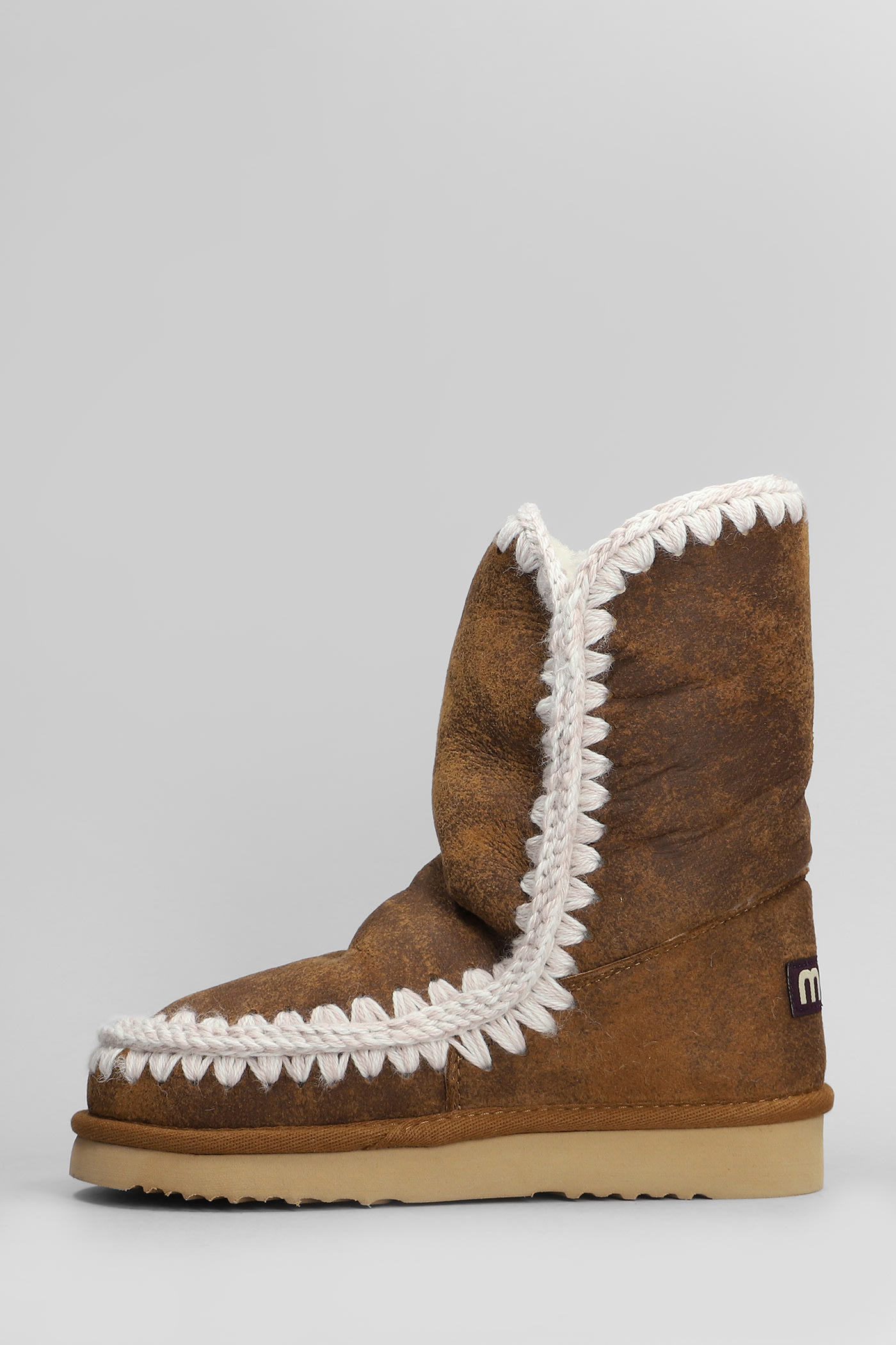 Mou Eskimo 24 Vintage Low Heels Ankle Boots In Brown Leather In Brown
