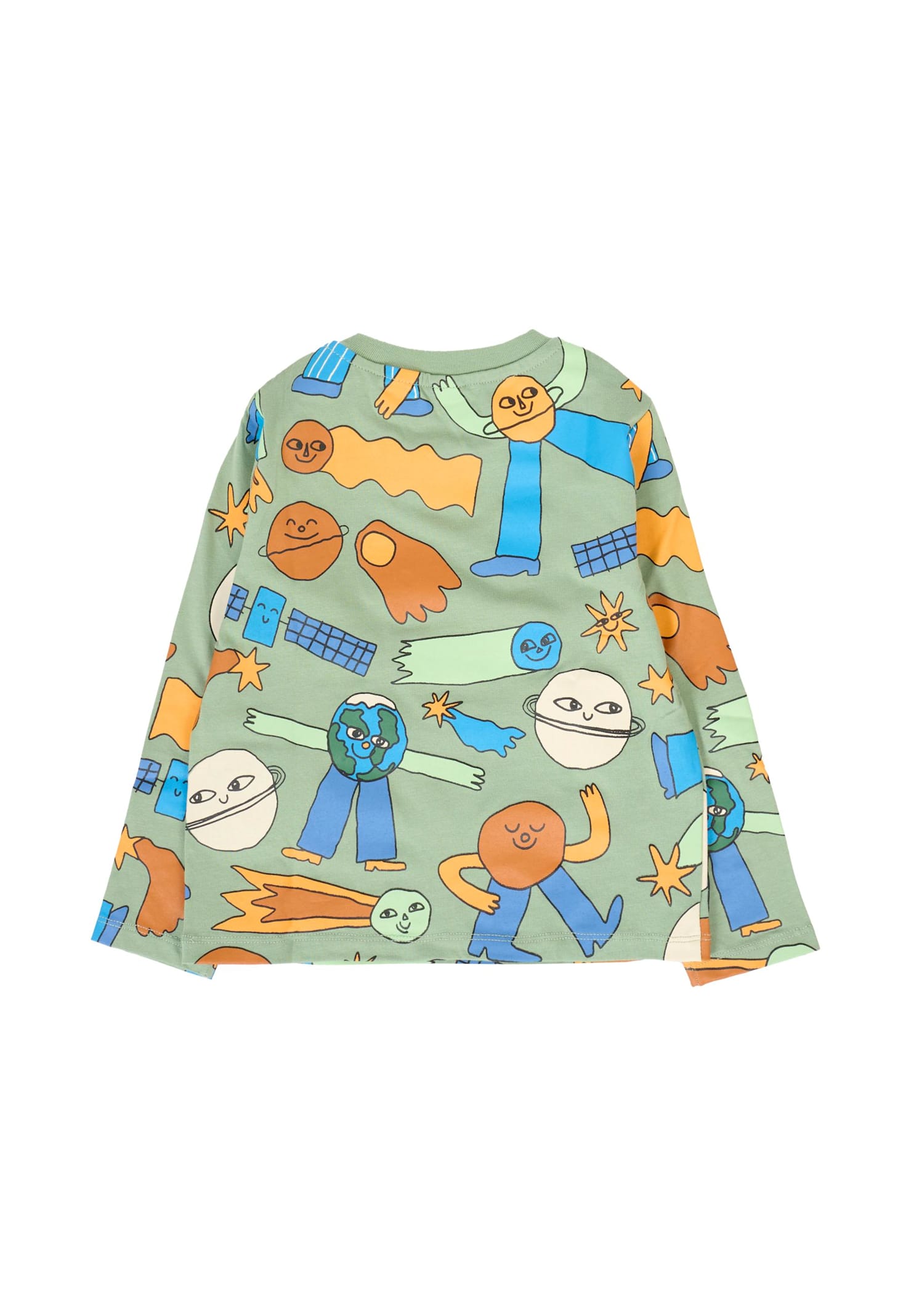 Stella Mccartney Green T-shirt For Baby Boy With Space Print In Multi