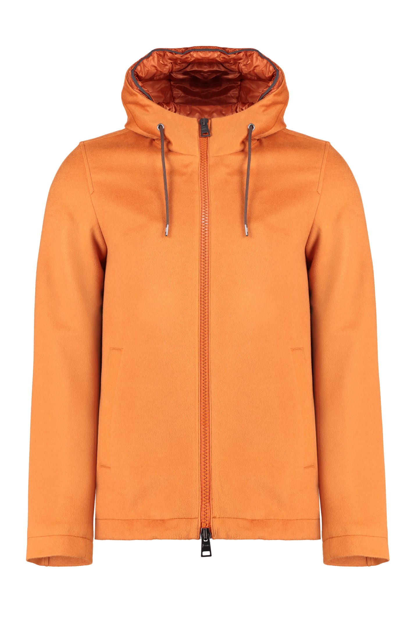 Herno Zipped Hooded Drawstring Padded Jacket In Orange