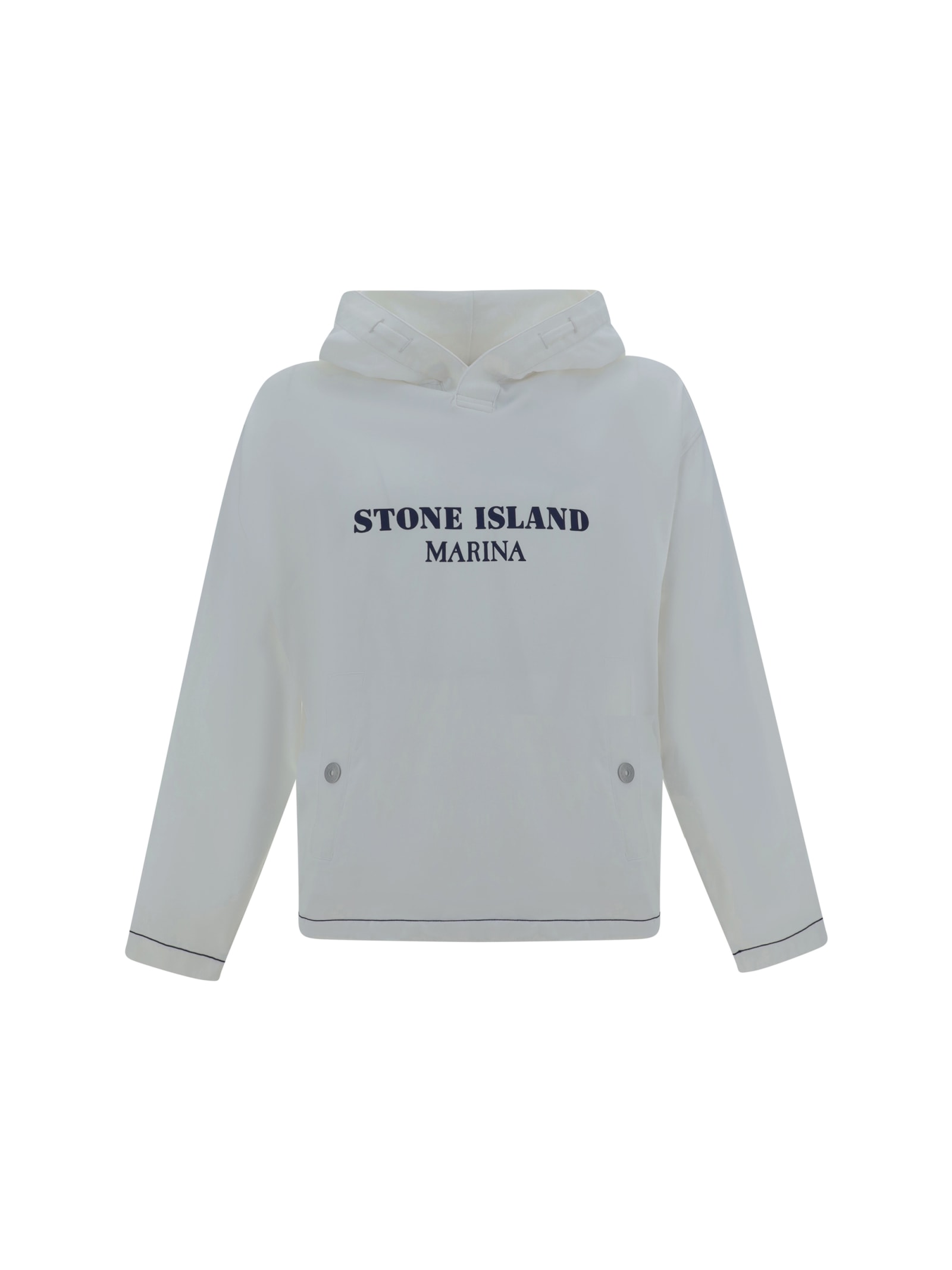 Shop Stone Island Hoodie In Bianco