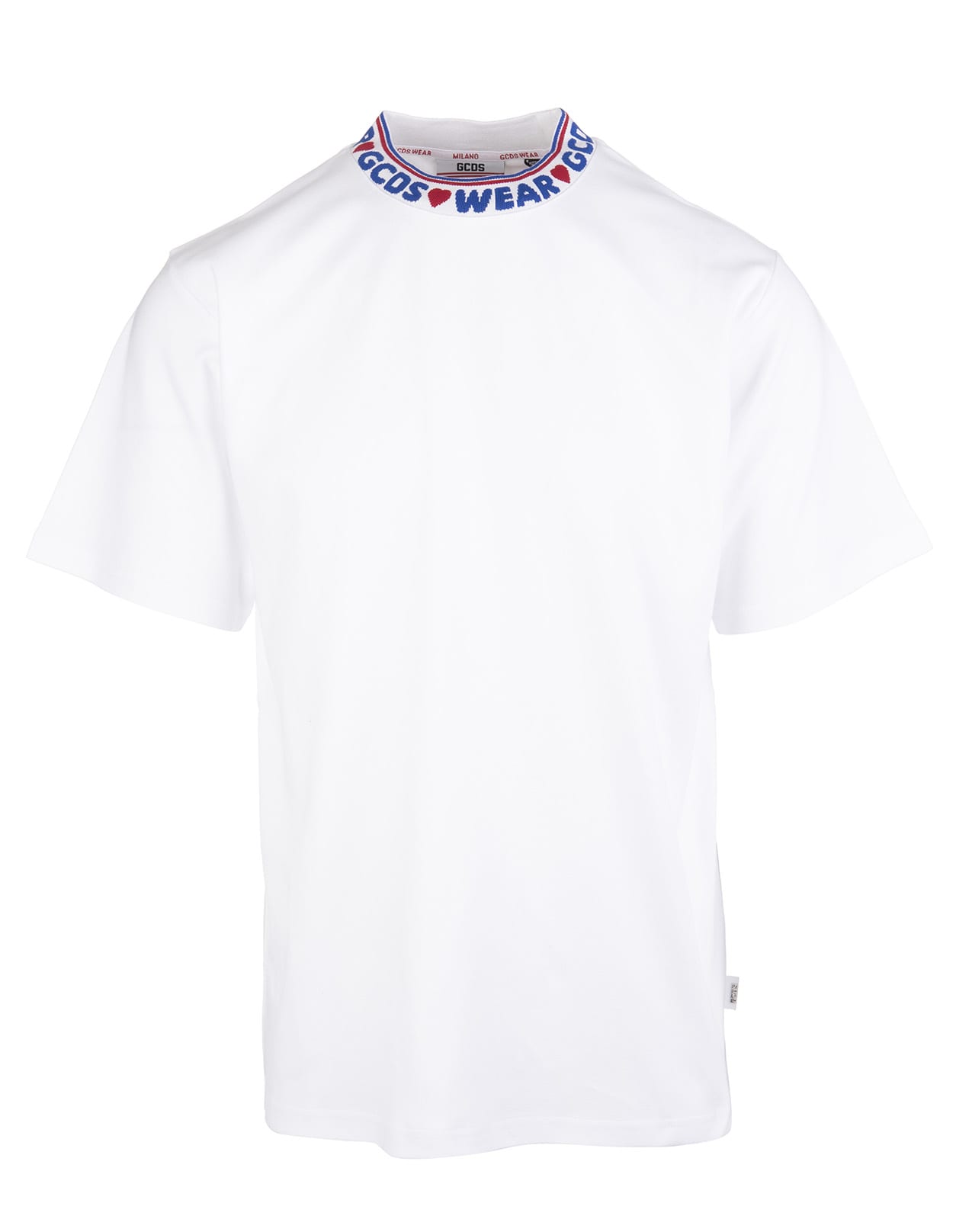 GCDS Man White T-shirt With Logoed Round Neck