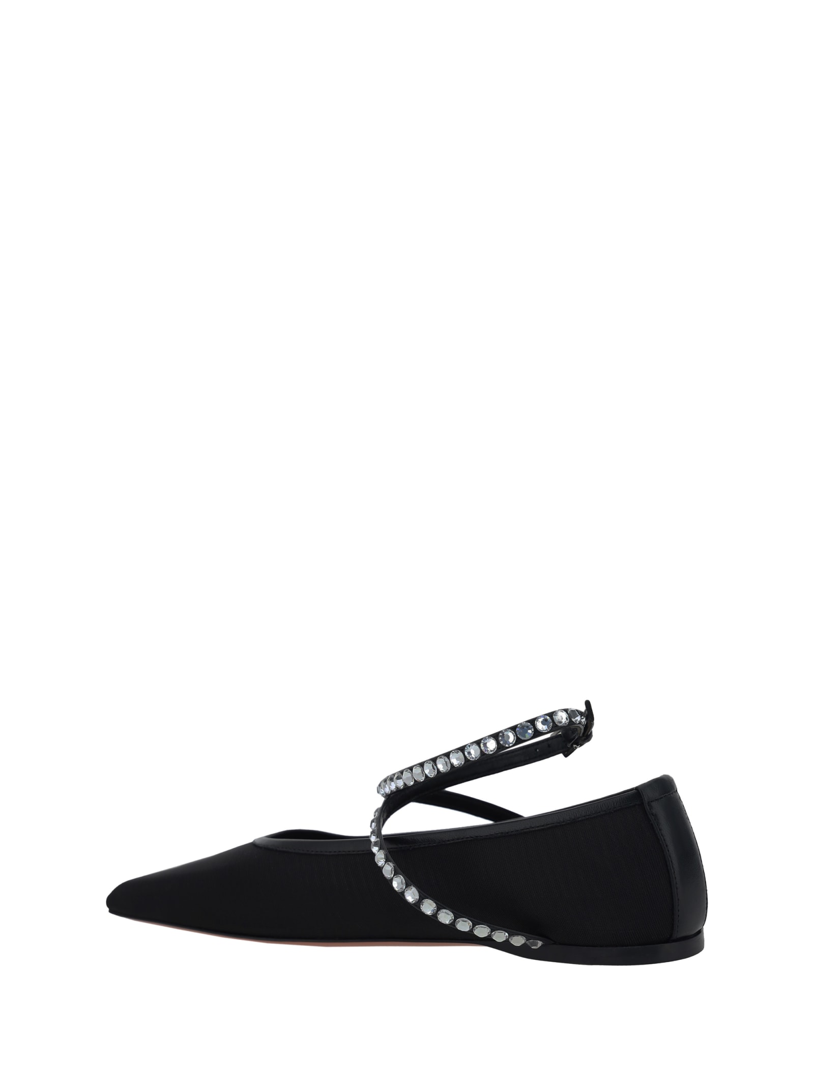 Shop Amina Muaddi Ane Crystal Ballerinas In Mesh Black + White Crystals