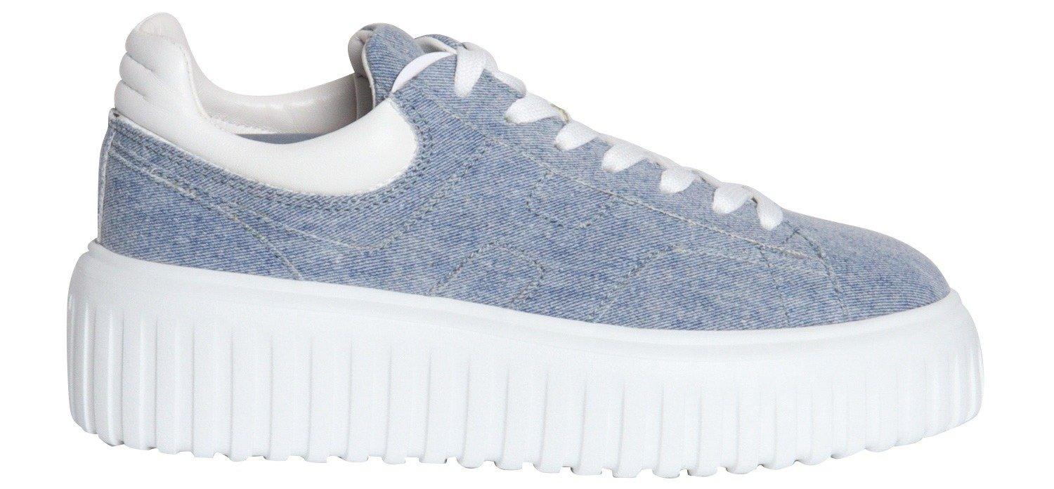 Shop Hogan Round Toe Lace-up Sneakers In U Jeans