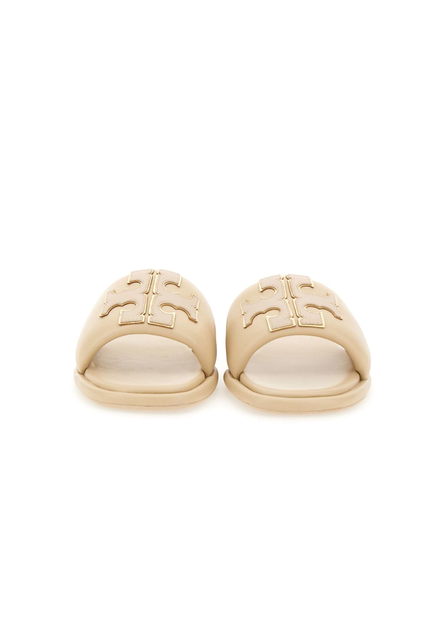 Tory Burch Double-t Padded Leather Slides In Cream | ModeSens