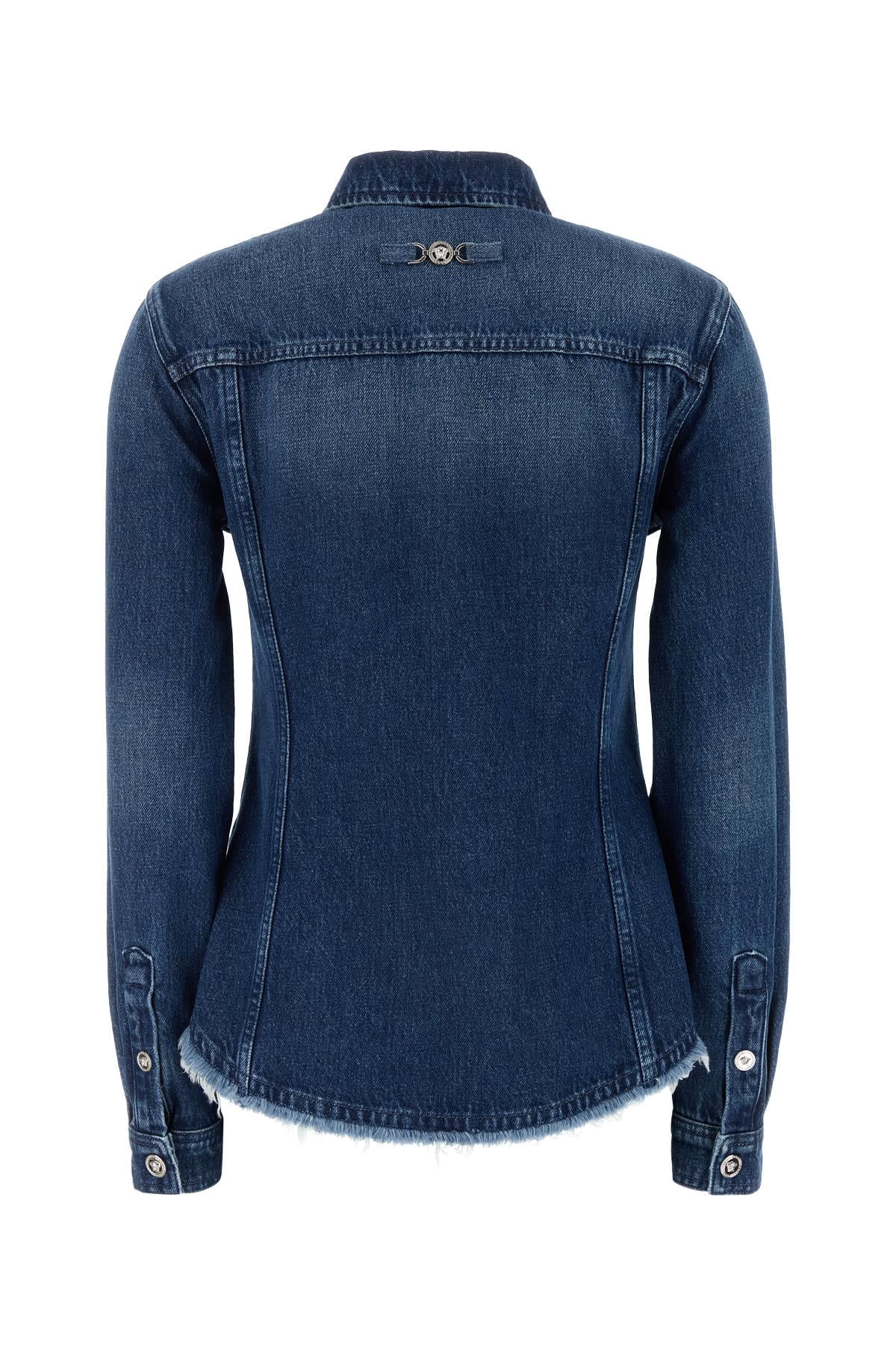 Versace Shirt Denim R Washed Medium Blue With Frayed Edge In Mediumblue