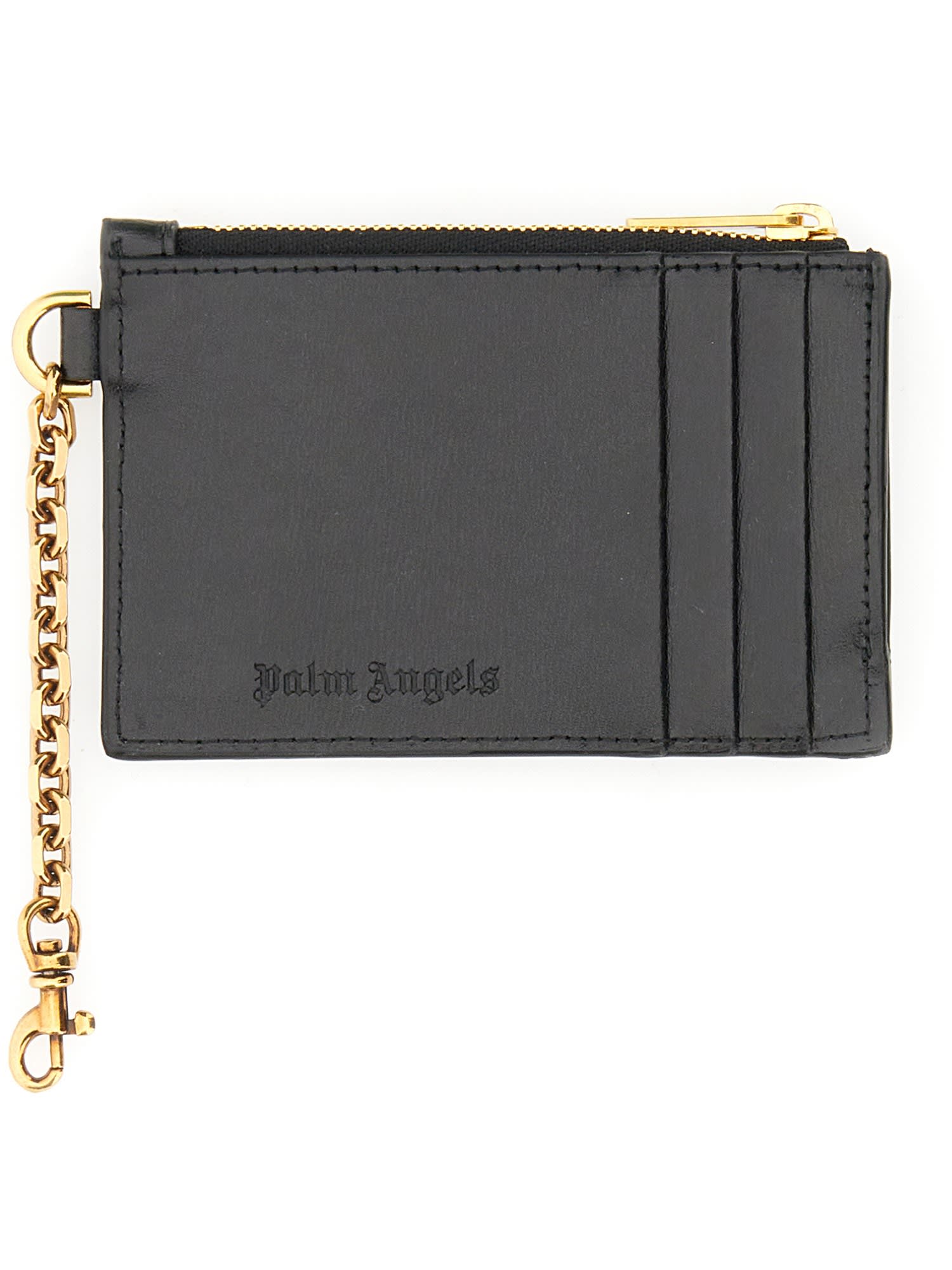 Shop Palm Angels Card Holder With Chain Palm Beach In Nero/oro