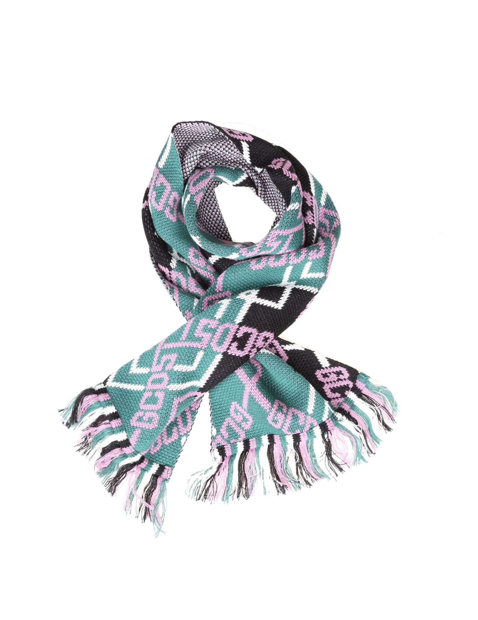GCDS Wool Scarf With Multicolor Logo