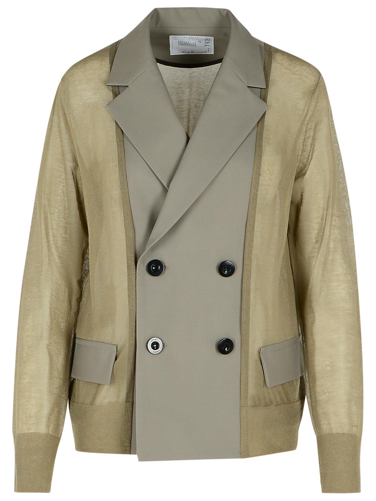 Sacai Double-breasted Blazer Button Detailing In Green