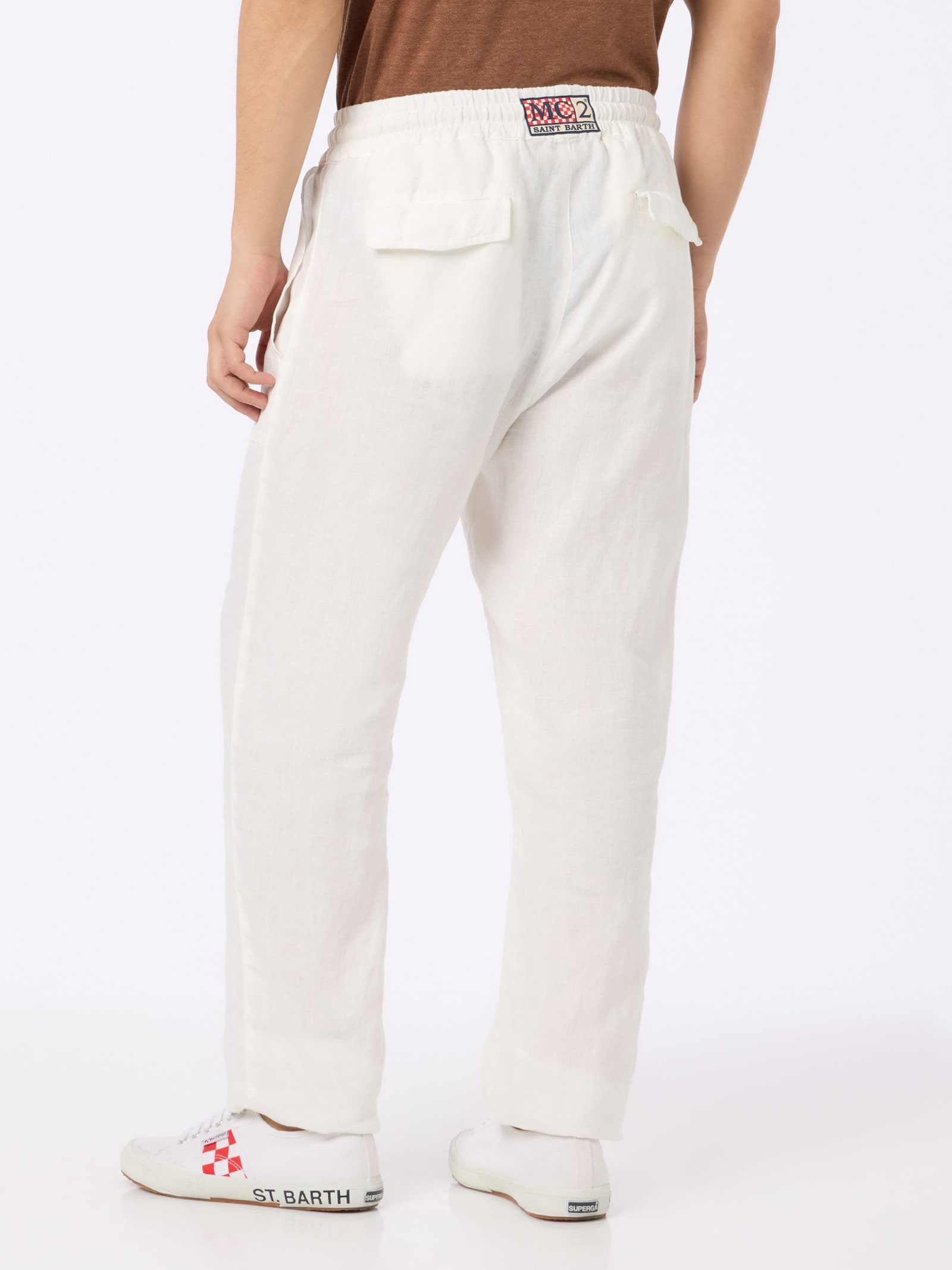 Shop Mc2 Saint Barth Man White Linen Calais Pants With Drawstring