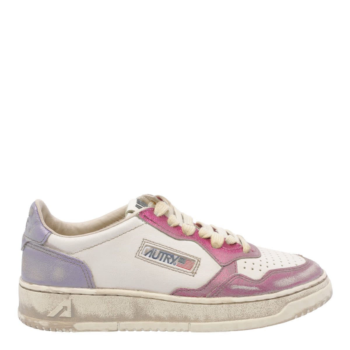 Autry Low-top Leather Sneakers With Vintage Effect In Multi