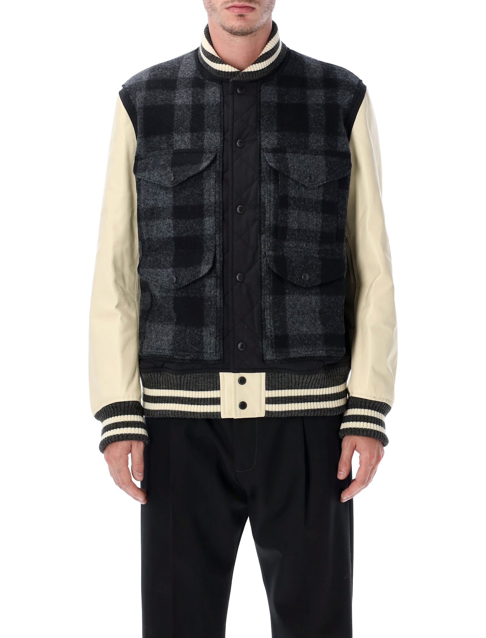 Junya Watanabe Wool And Leather Varsity Jacket Junya Watanabe Wool And Leather Varsity Jacket