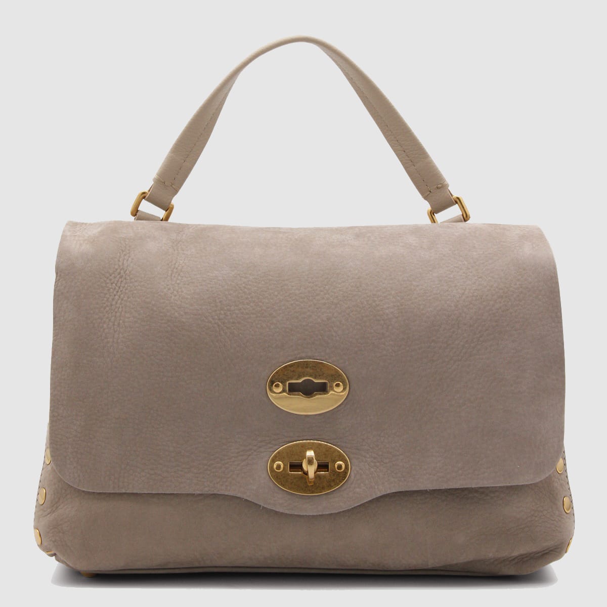 ZANELLATO GREY LEATHER POSTINA S TOP HANDLE BAG 