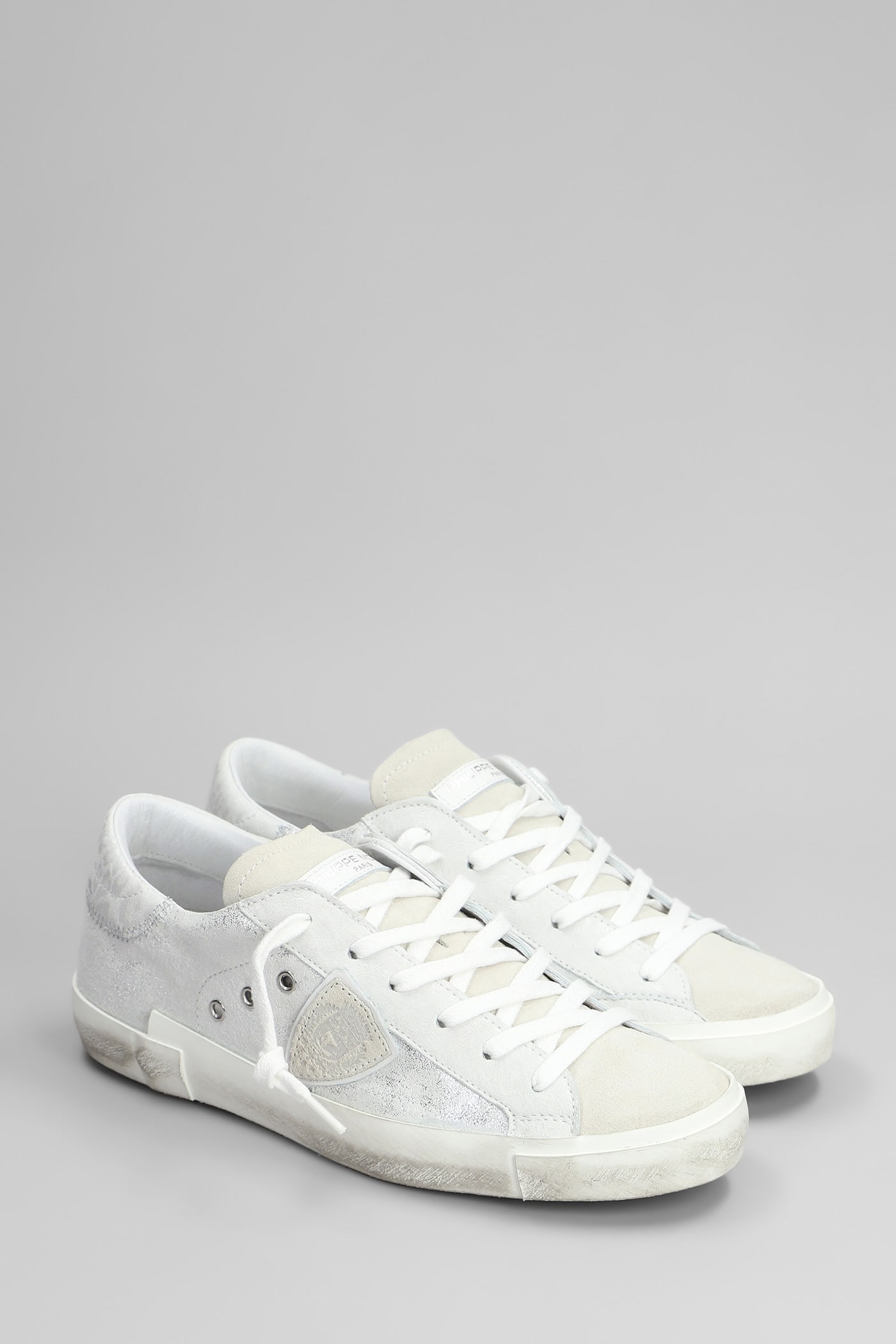 Philippe Model Prsx Leather Sneakers In Silver