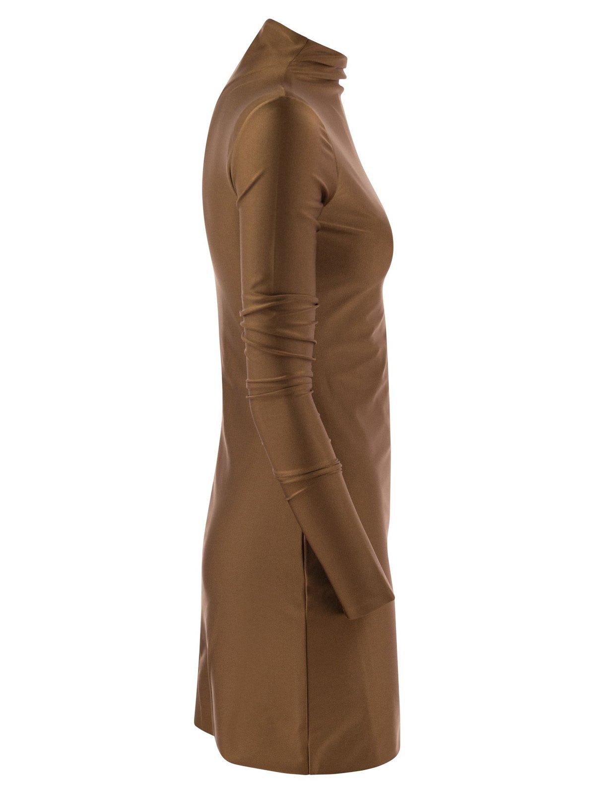 Shop Sportmax Mock Neck Long-sleeved Dress In Bronze